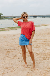 JUST BE BASIC DENIM SKIRT IN BLUE