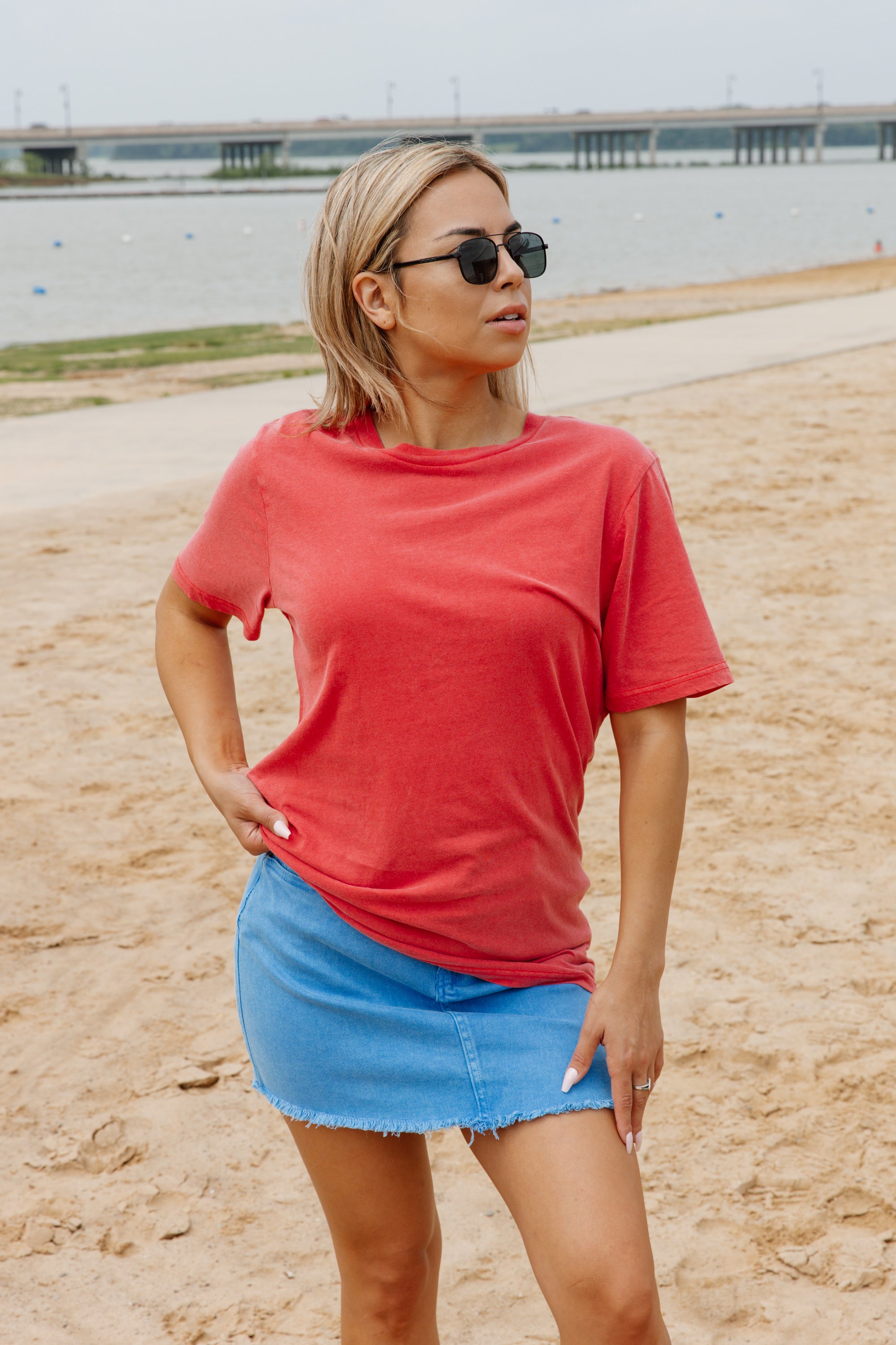 JUST BE BASIC DENIM SKIRT IN BLUE