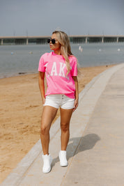 ANCHOR ME TO THE LAKE GARMENT DYED BOYFRIEND TEE IN NEON PINK