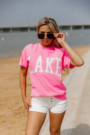 ANCHOR ME TO THE LAKE GARMENT DYED BOYFRIEND TEE IN NEON PINK