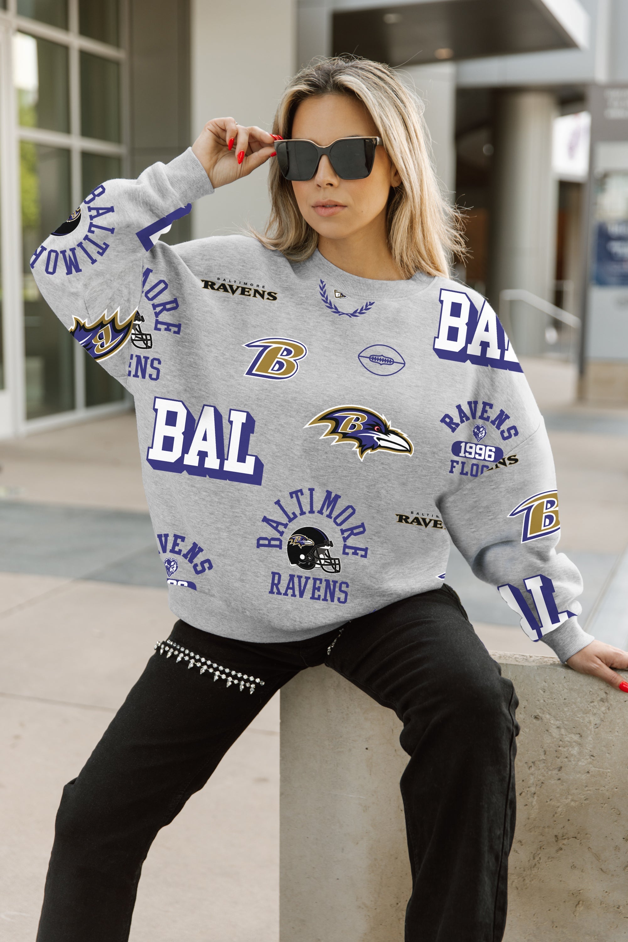 BALTIMORE RAVENS ALWAYS ON REPEAT PREMIUM FLEECE CREW SWEATSHIRT