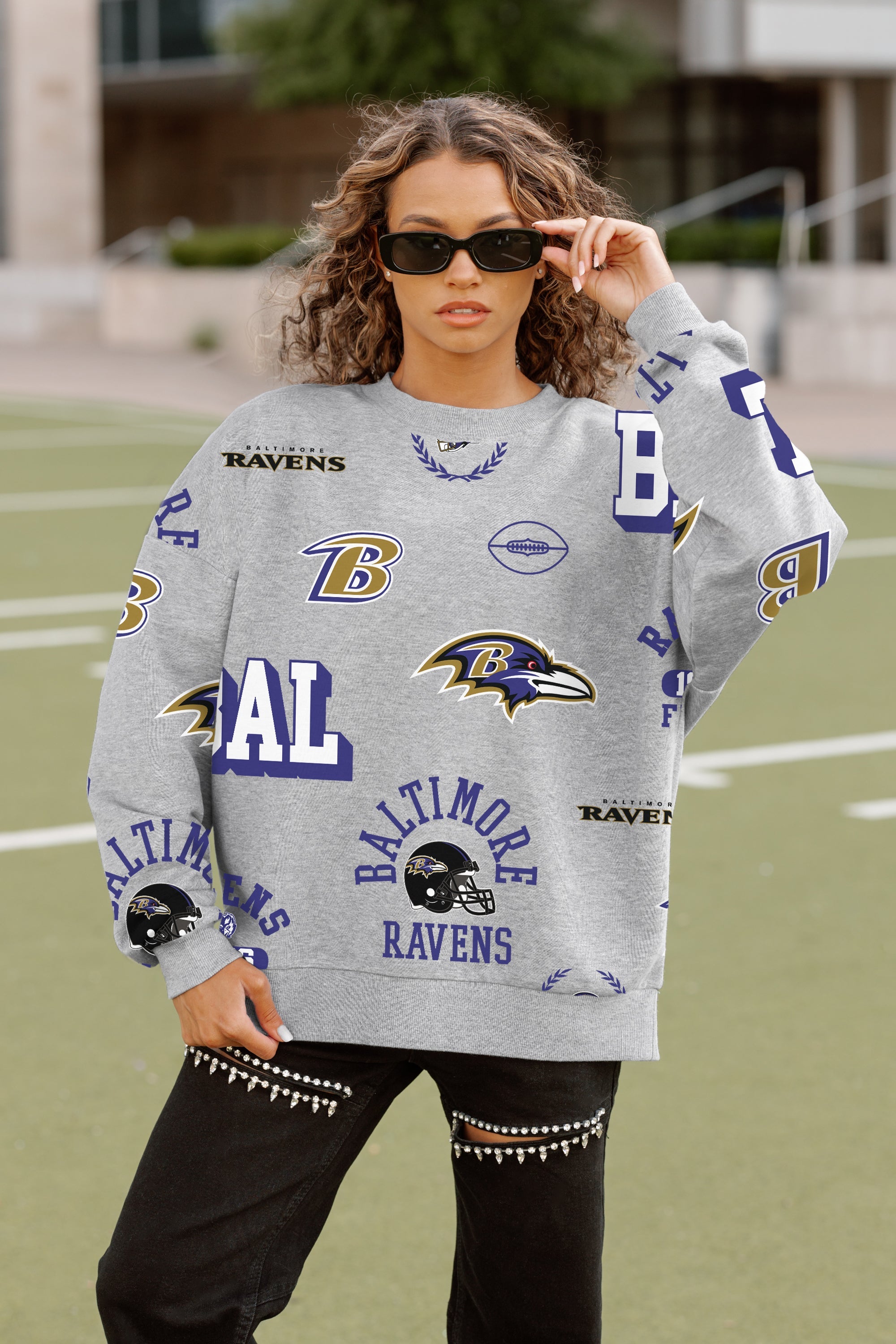 BALTIMORE RAVENS ALWAYS ON REPEAT PREMIUM FLEECE CREW SWEATSHIRT