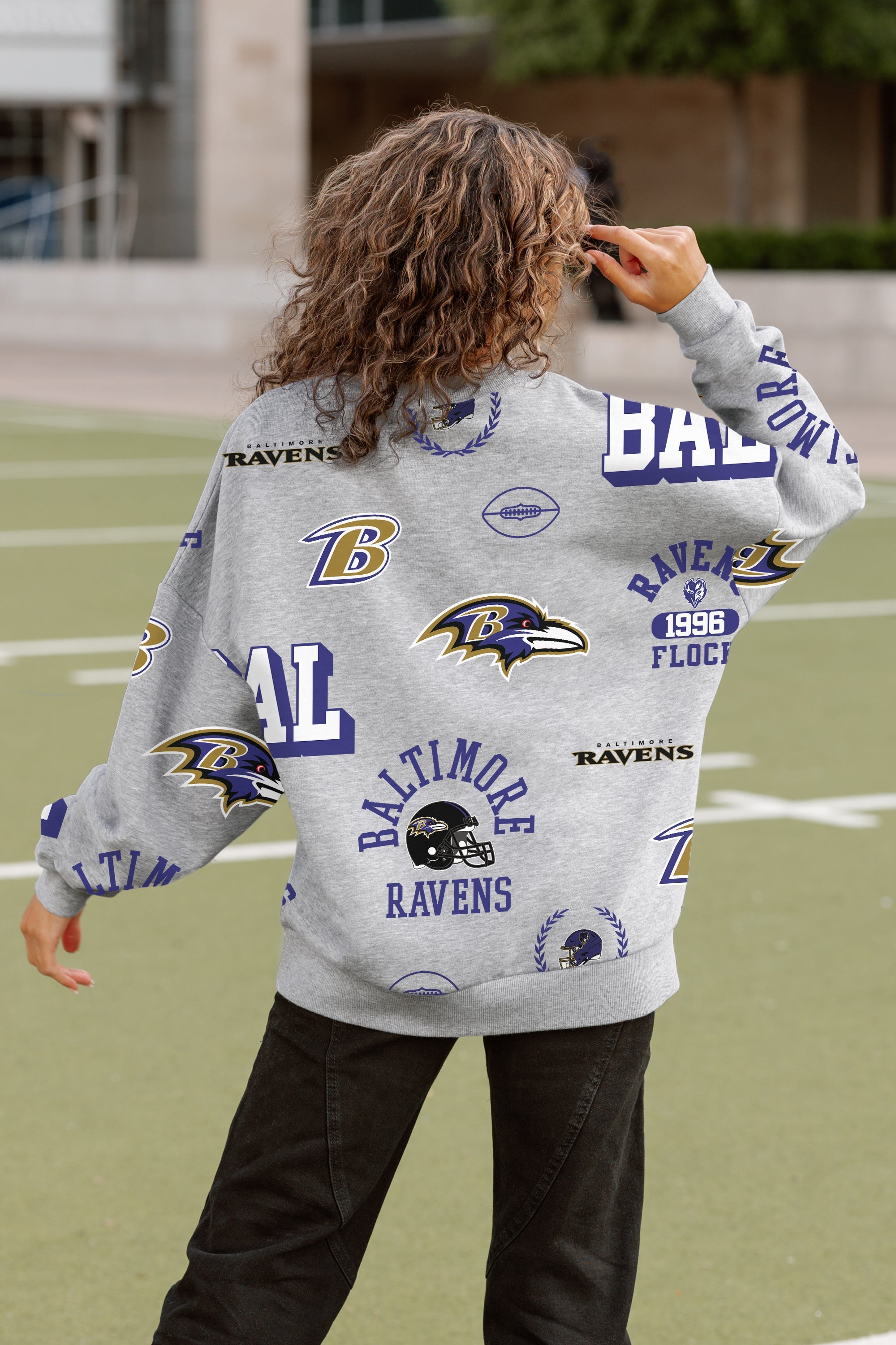 BALTIMORE RAVENS ALWAYS ON REPEAT PREMIUM FLEECE CREW SWEATSHIRT