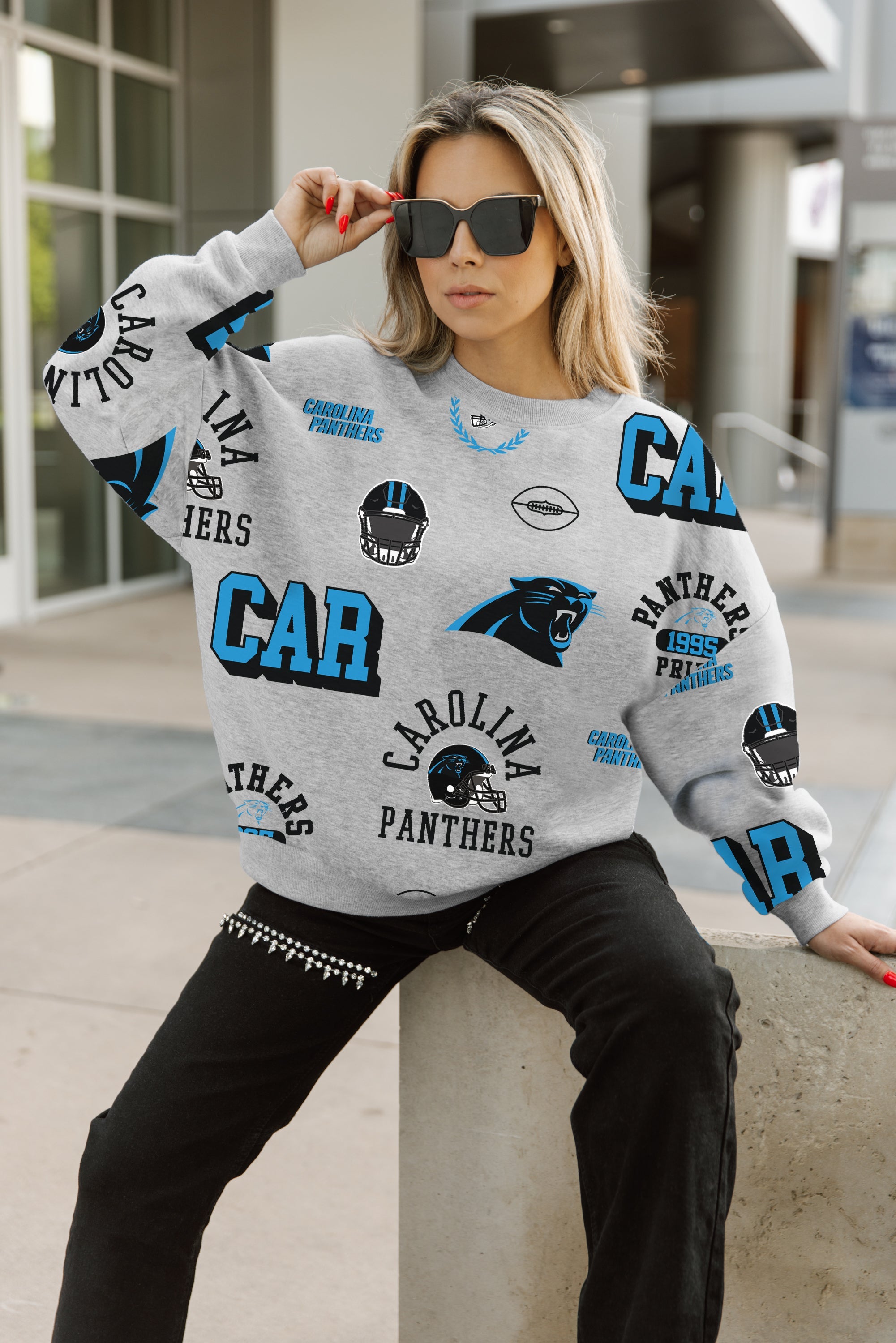 CAROLINA PANTHERS ALWAYS ON REPEAT PREMIUM FLEECE CREW SWEATSHIRT