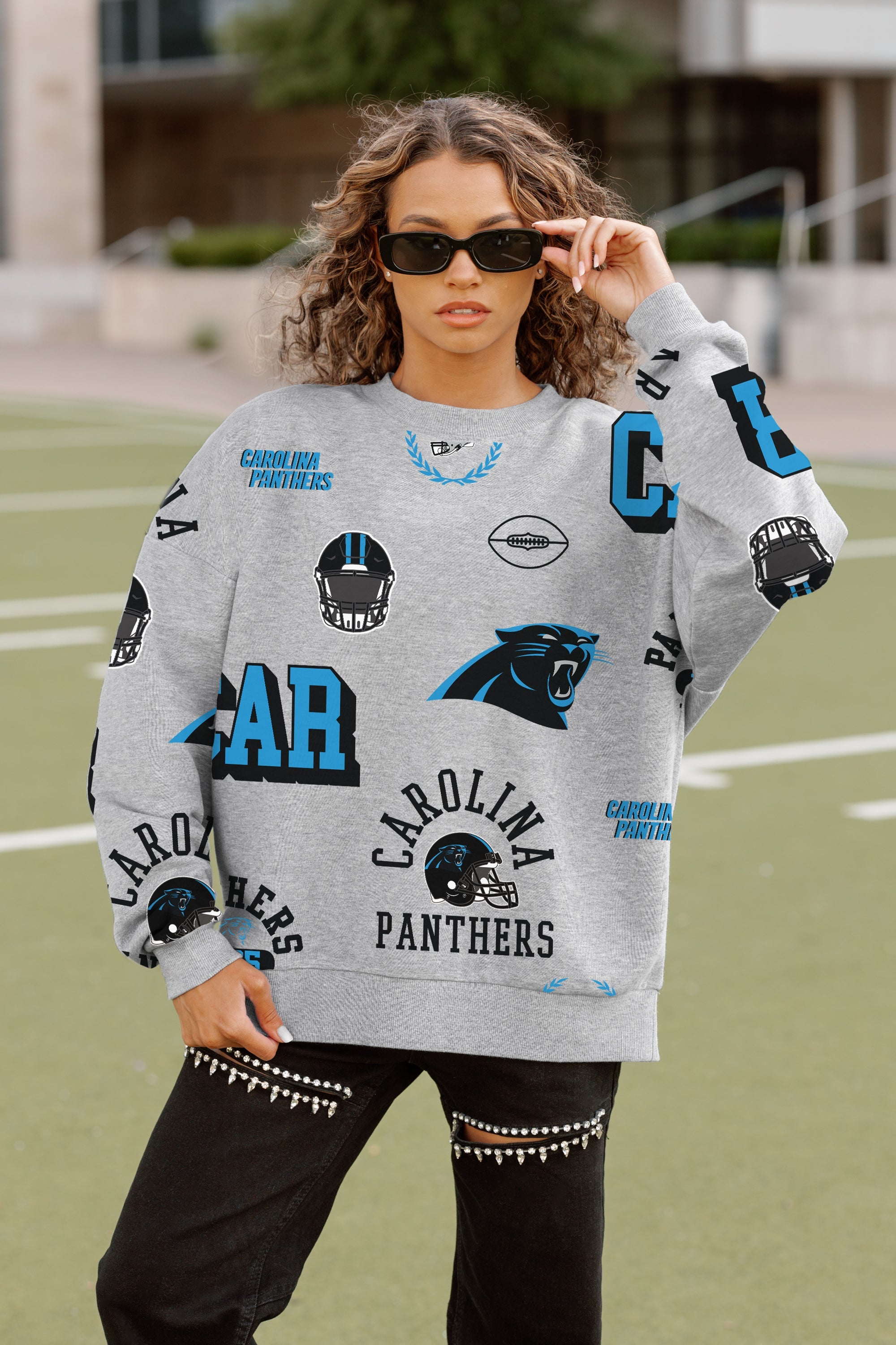 CAROLINA PANTHERS ALWAYS ON REPEAT PREMIUM FLEECE CREW SWEATSHIRT