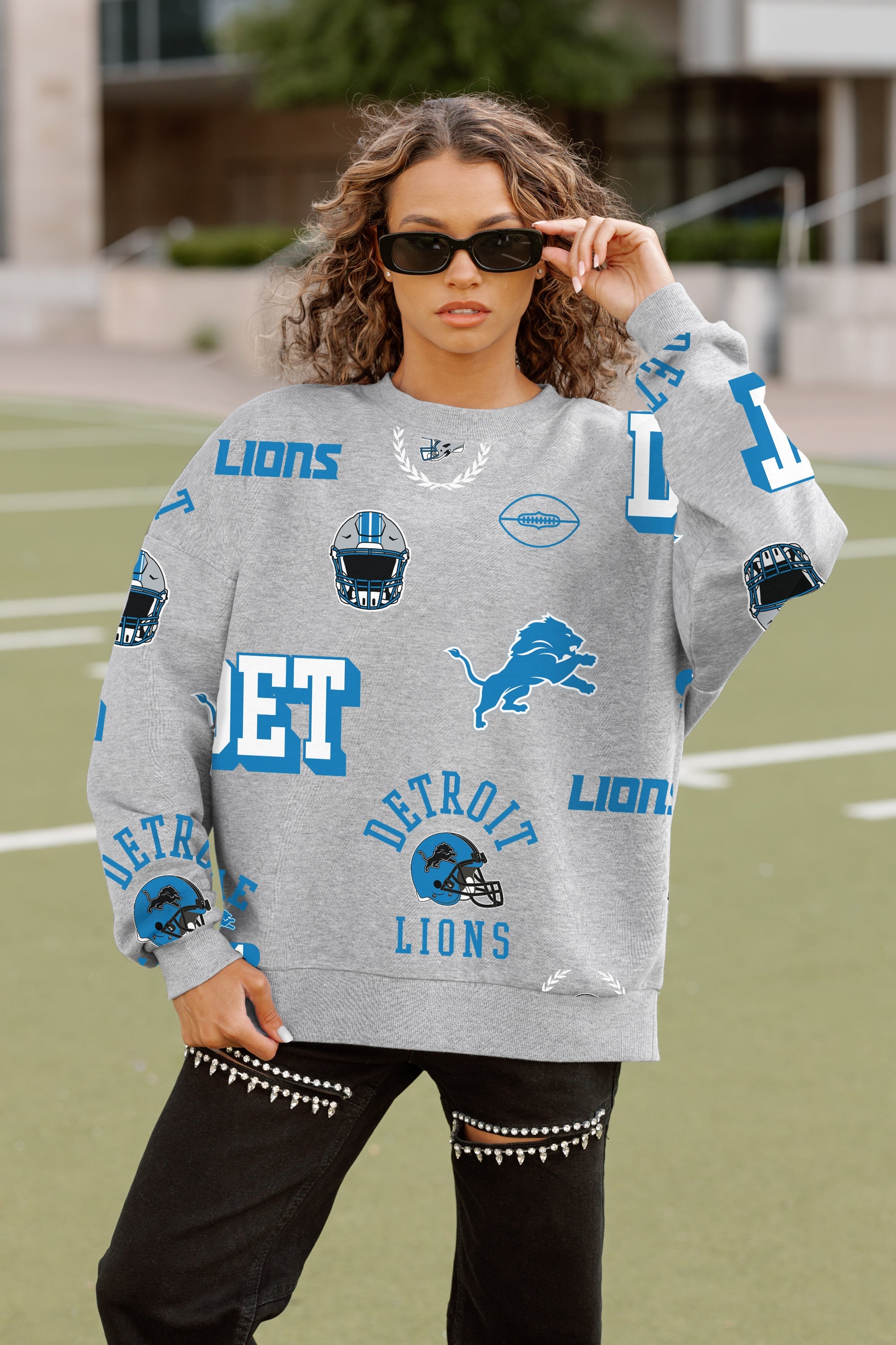 DETROIT LIONS ALWAYS ON REPEAT PREMIUM FLEECE CREW SWEATSHIRT