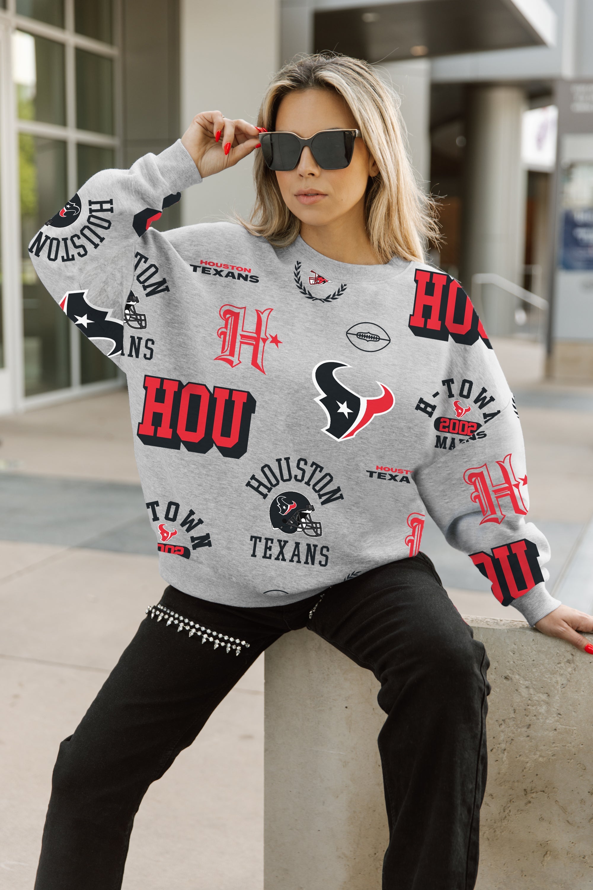 HOUSTON TEXANS ALWAYS ON REPEAT PREMIUM FLEECE CREW SWEATSHIRT