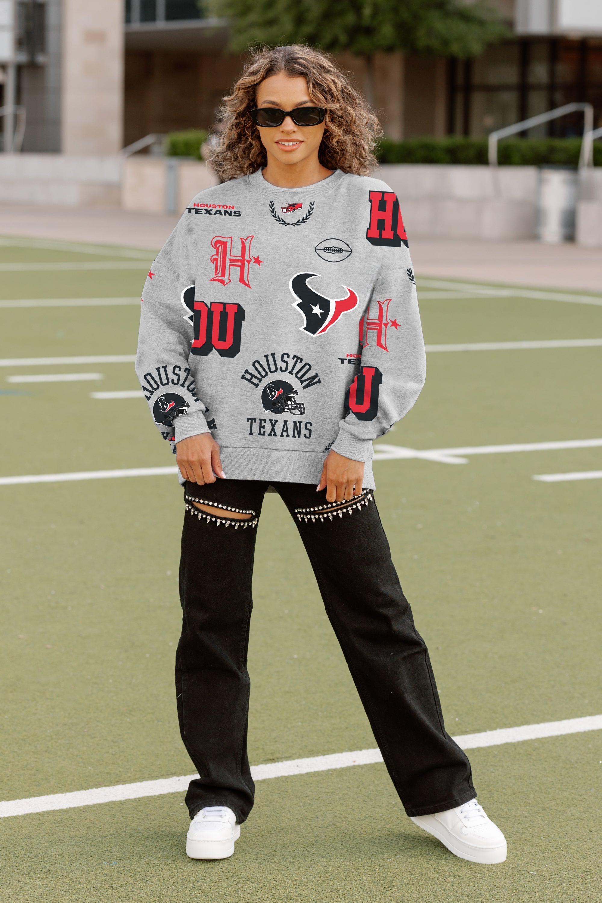 HOUSTON TEXANS ALWAYS ON REPEAT PREMIUM FLEECE CREW SWEATSHIRT