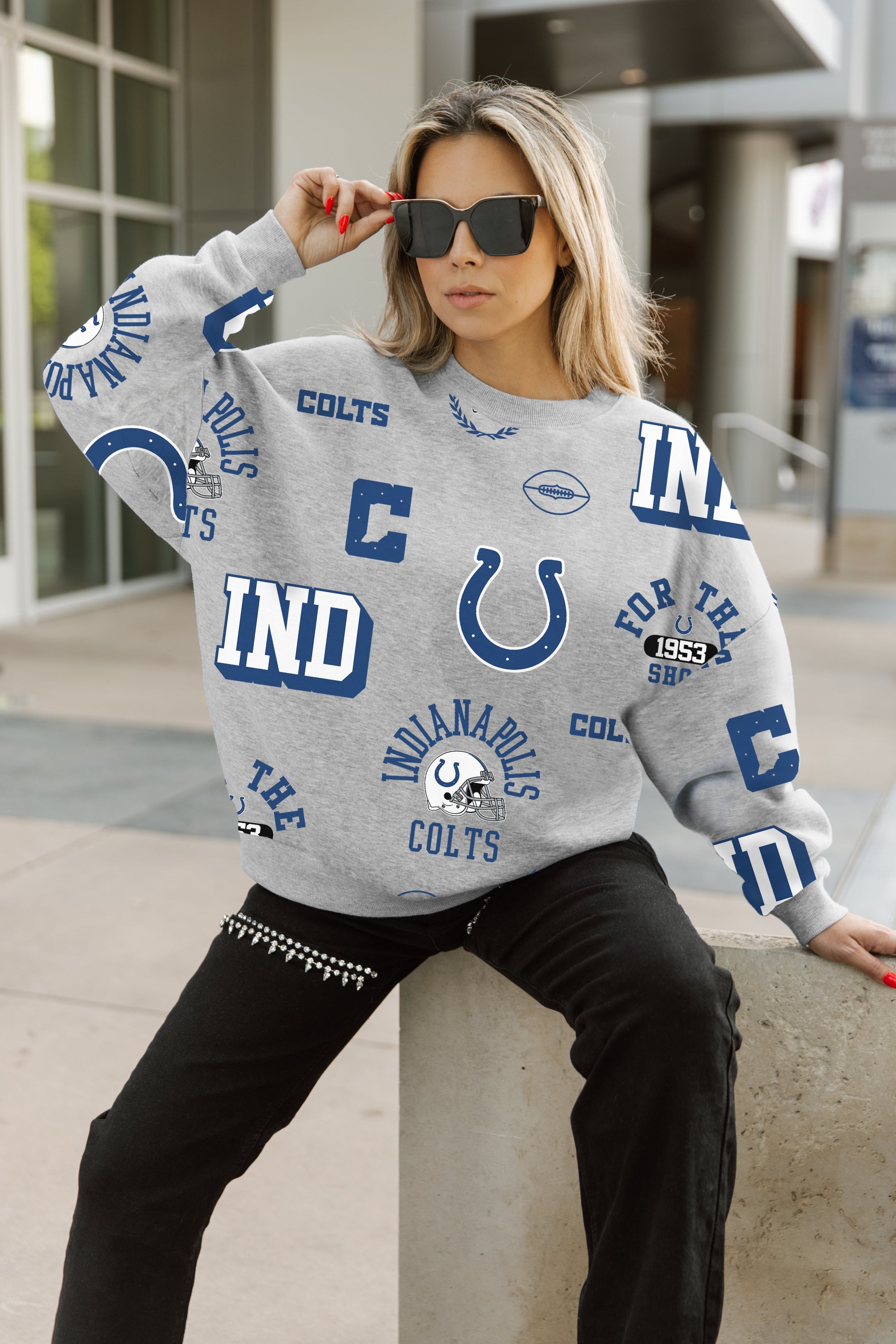 INDIANAPOLIS COLTS ALWAYS ON REPEAT PREMIUM FLEECE CREW SWEATSHIRT