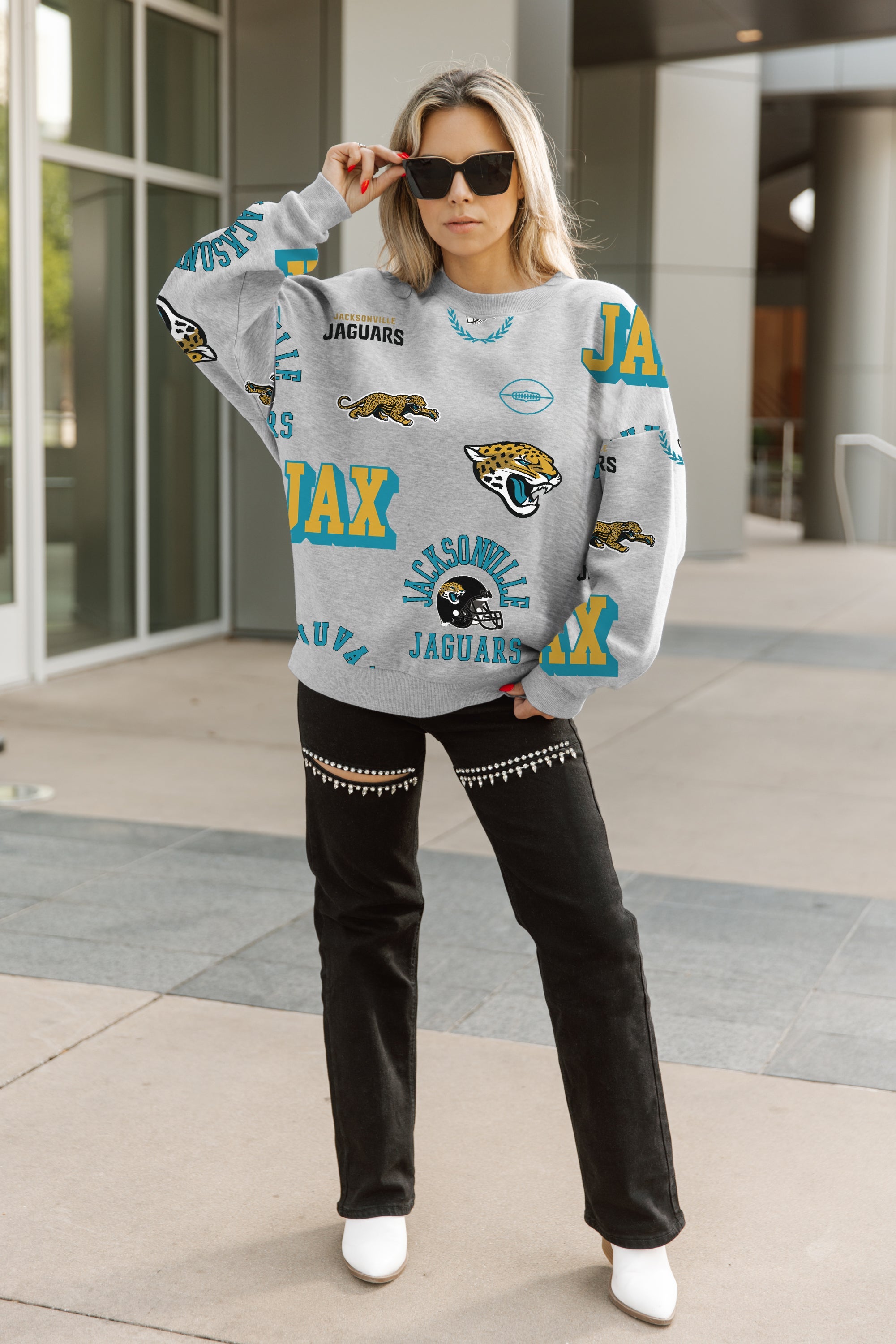 JACKSONVILLE JAGUARS ALWAYS ON REPEAT PREMIUM FLEECE CREW SWEATSHIRT