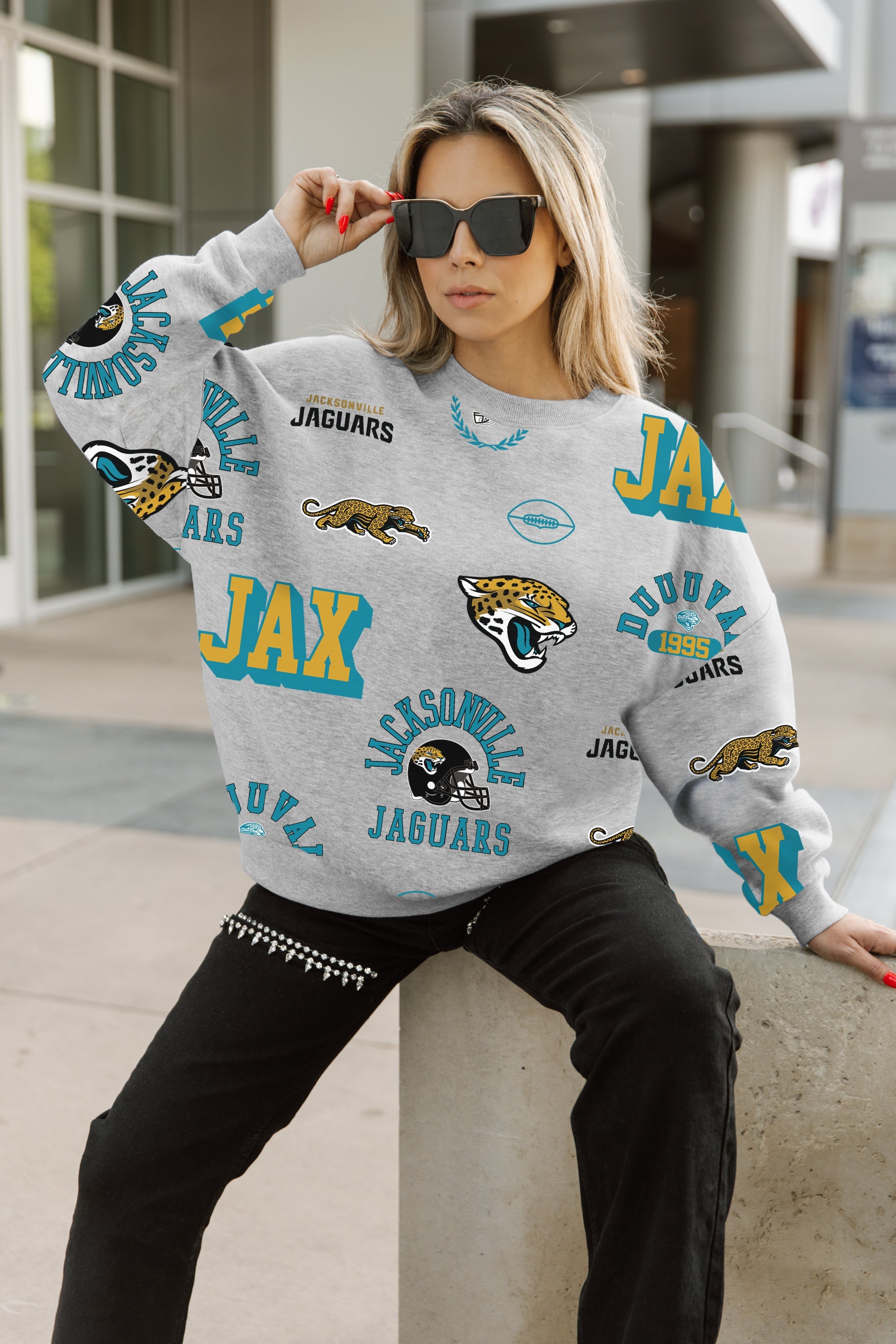 JACKSONVILLE JAGUARS ALWAYS ON REPEAT PREMIUM FLEECE CREW SWEATSHIRT