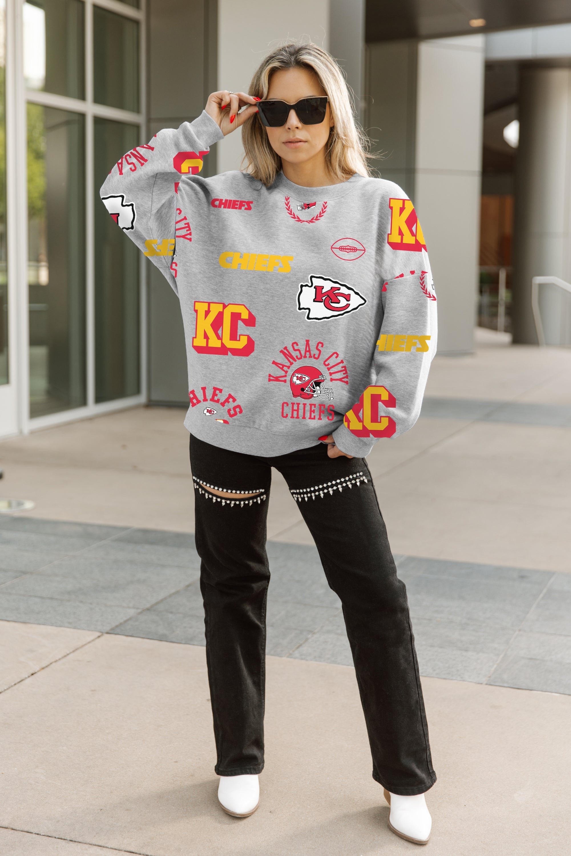 KANSAS CITY CHIEFS ALWAYS ON REPEAT PREMIUM FLEECE CREW SWEATSHIRT