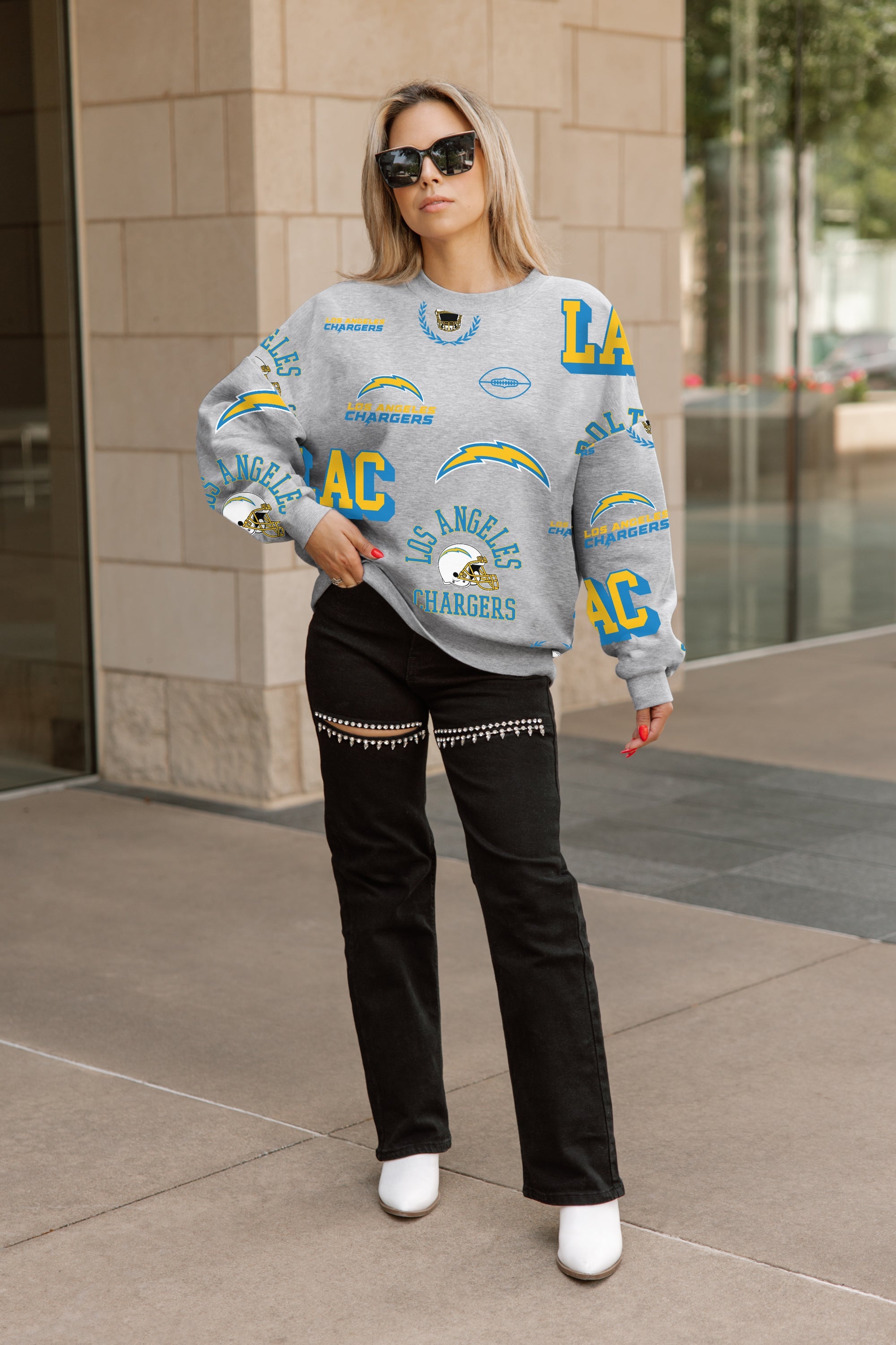 LOS ANGELES CHARGERS ALWAYS ON REPEAT PREMIUM FLEECE CREW SWEATSHIRT