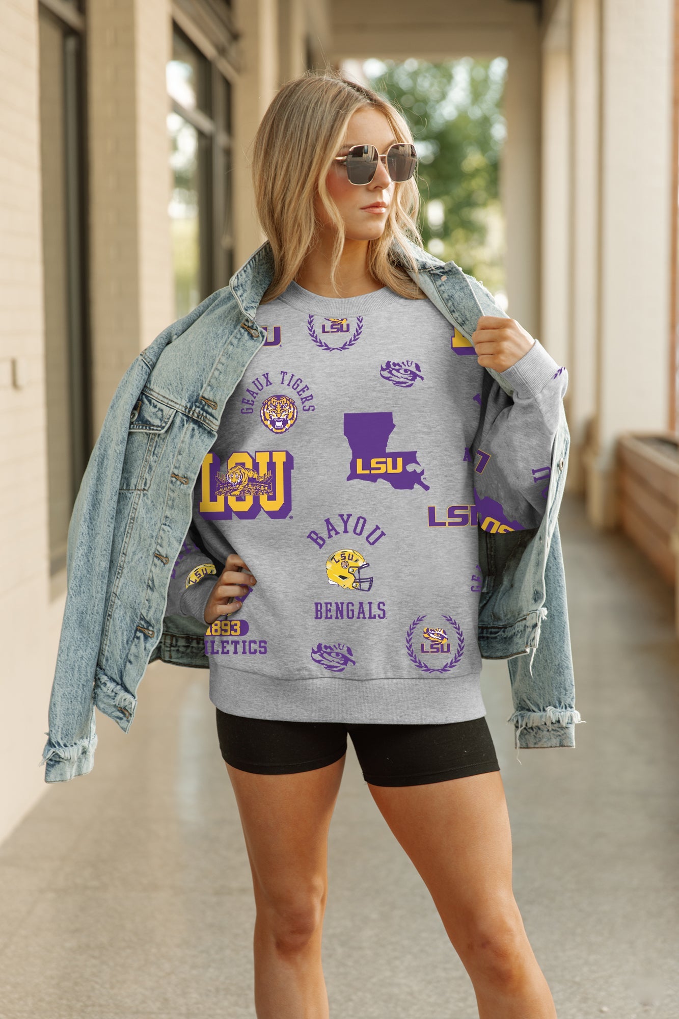LSU TIGERS ALWAYS ON REPEAT PREMIUM FLEECE CREW SWEATSHIRT