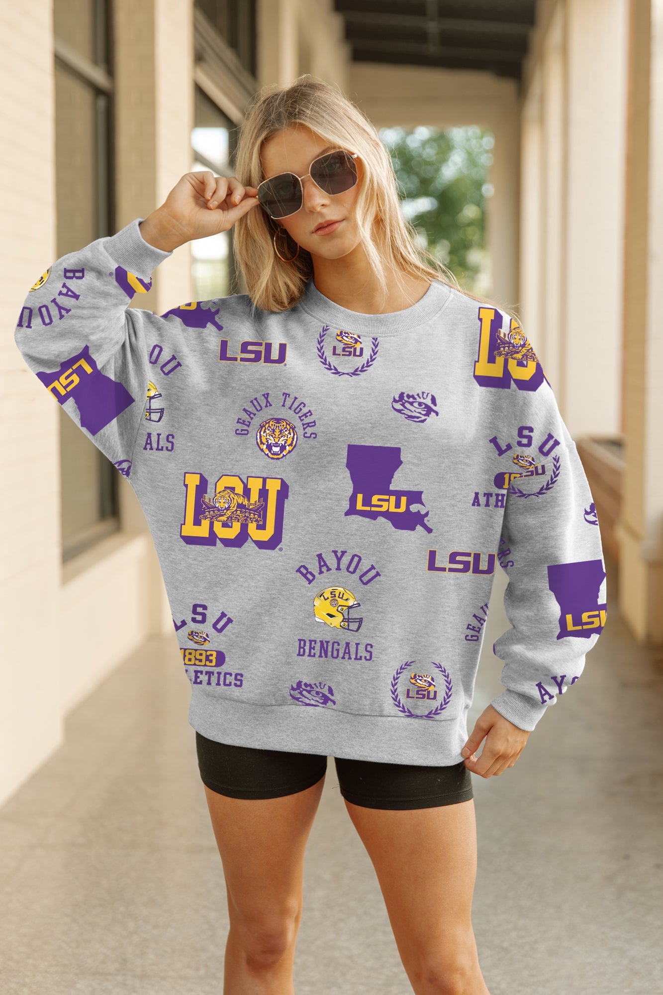 LSU TIGERS ALWAYS ON REPEAT PREMIUM FLEECE CREW SWEATSHIRT