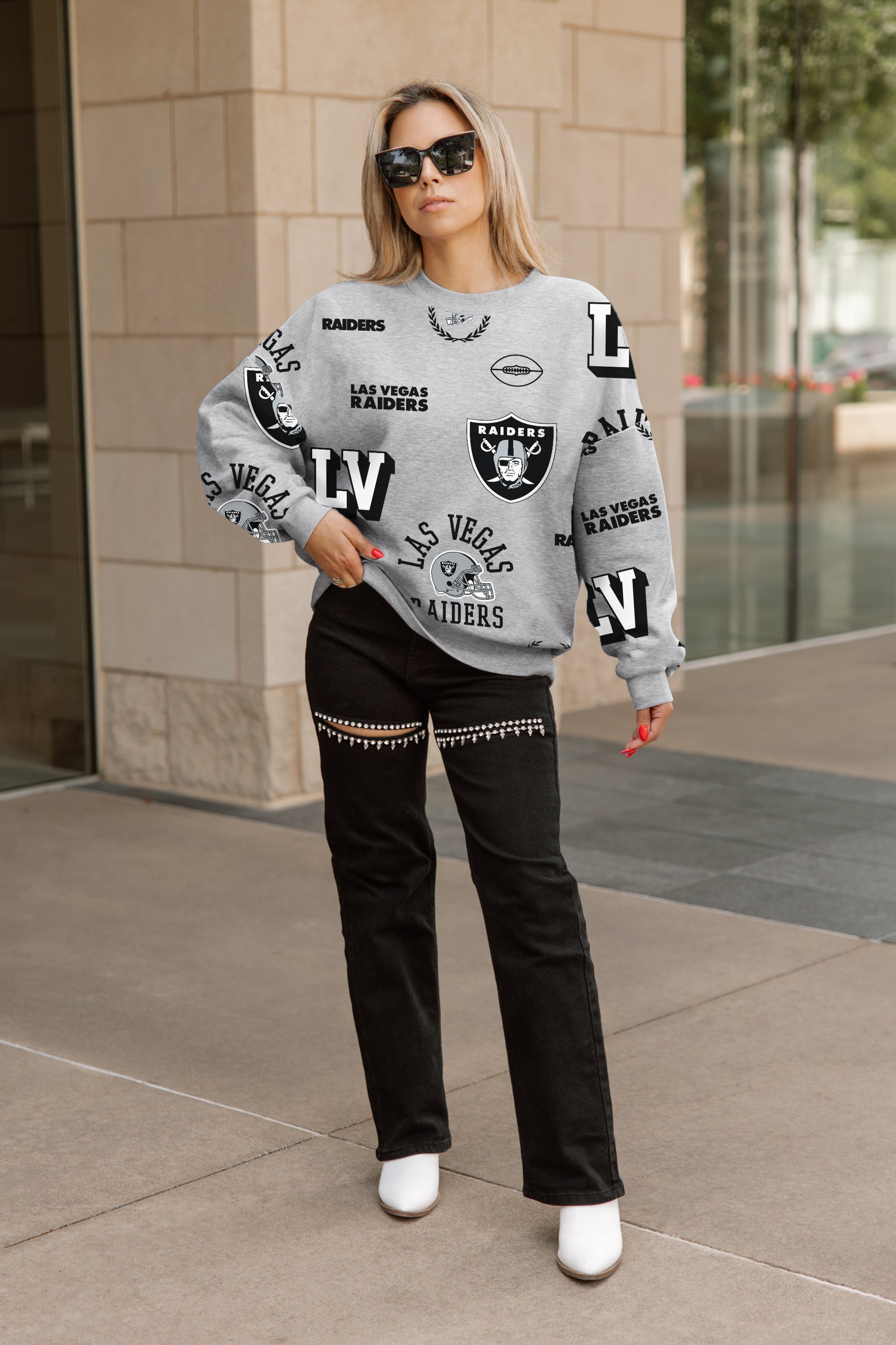 LAS VEGAS RAIDERS ALWAYS ON REPEAT PREMIUM FLEECE CREW SWEATSHIRT