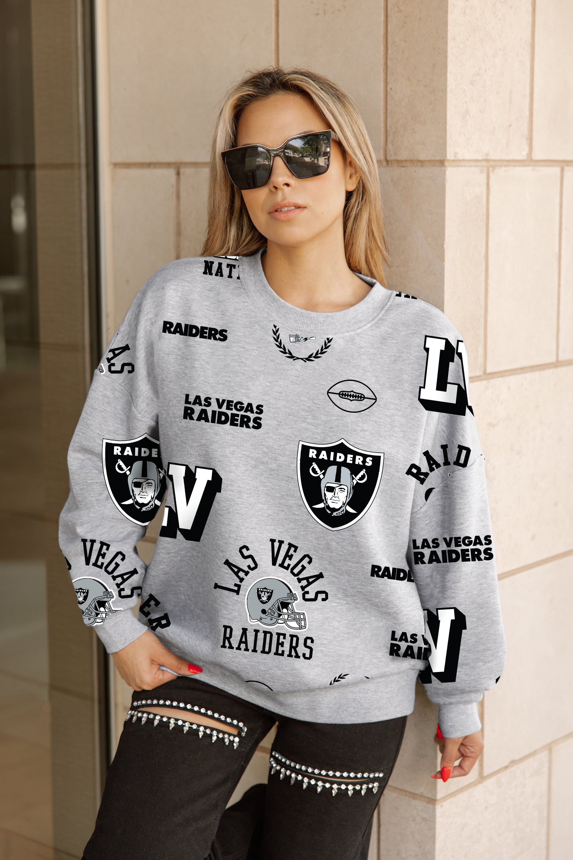 LAS VEGAS RAIDERS ALWAYS ON REPEAT PREMIUM FLEECE CREW SWEATSHIRT