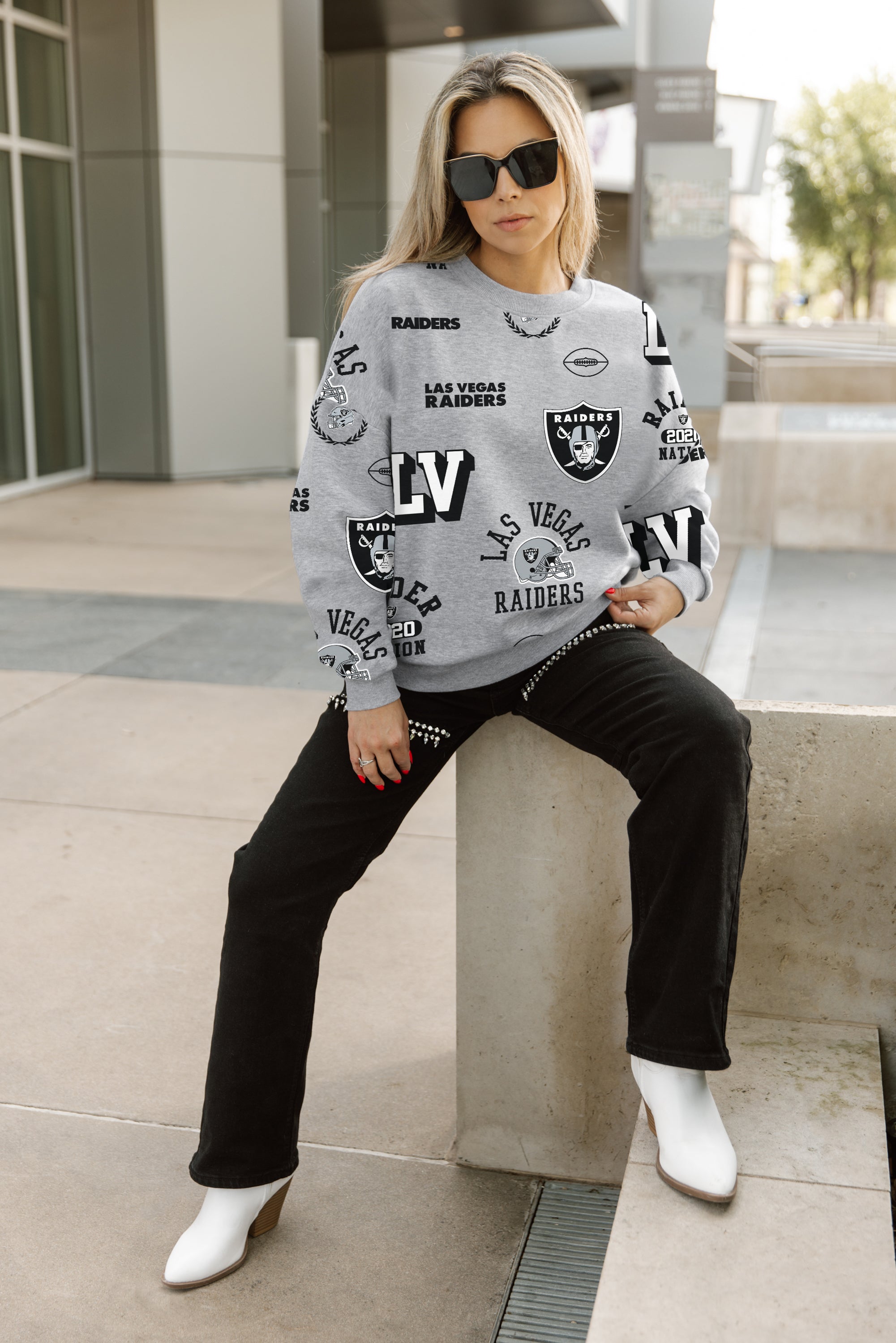 LAS VEGAS RAIDERS ALWAYS ON REPEAT PREMIUM FLEECE CREW SWEATSHIRT