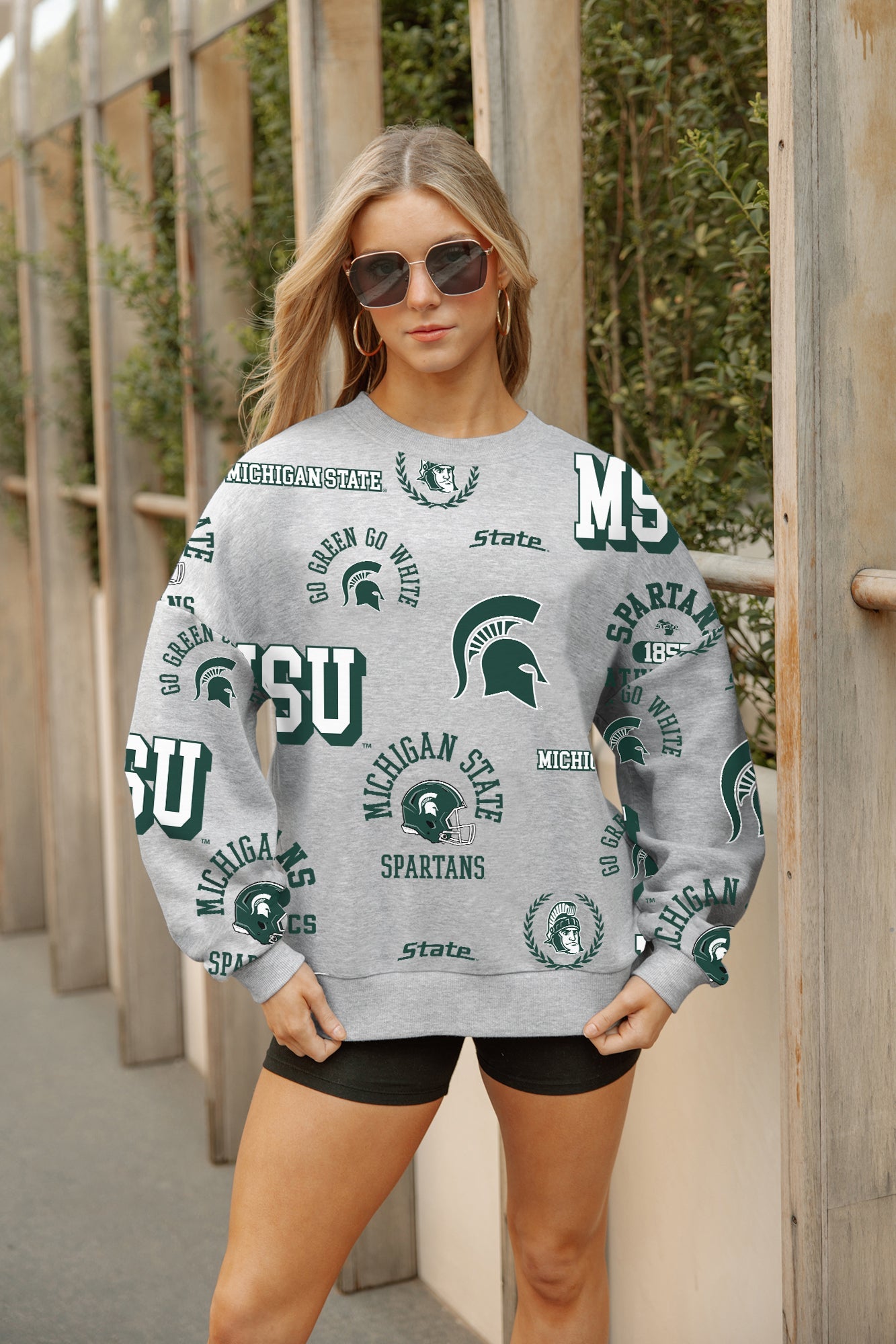 MICHIGAN STATE SPARTANS ALWAYS ON REPEAT PREMIUM FLEECE CREW SWEATSHIRT
