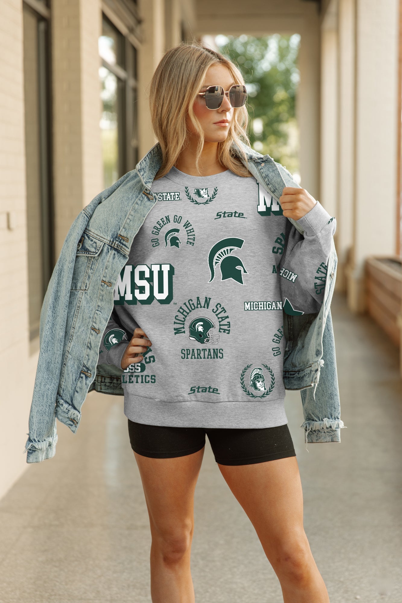 MICHIGAN STATE SPARTANS ALWAYS ON REPEAT PREMIUM FLEECE CREW SWEATSHIRT
