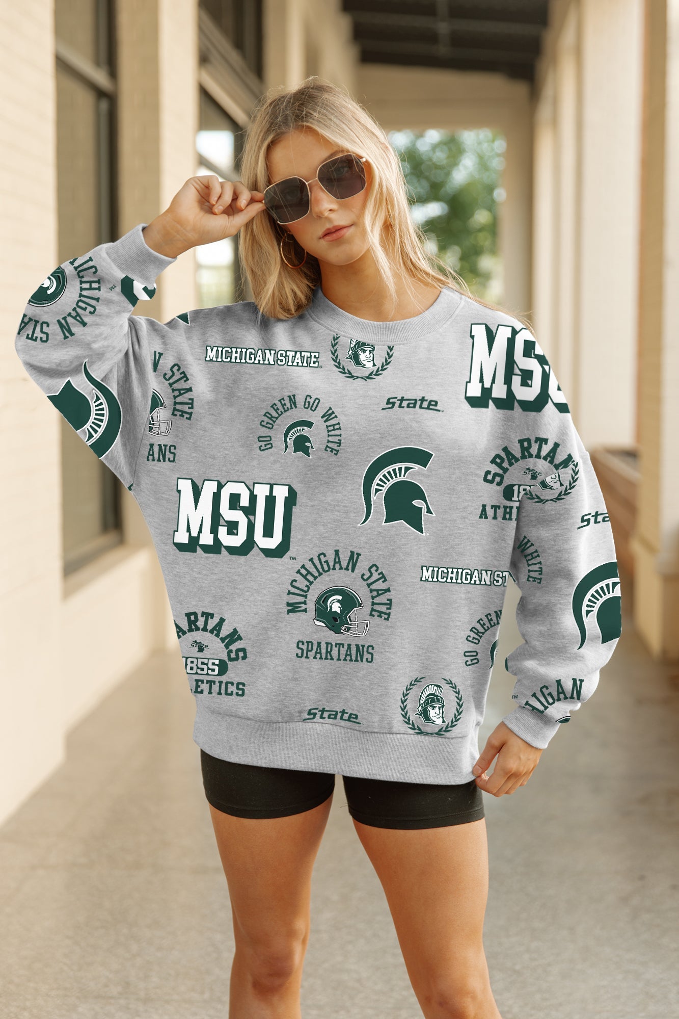 MICHIGAN STATE SPARTANS ALWAYS ON REPEAT PREMIUM FLEECE CREW SWEATSHIRT