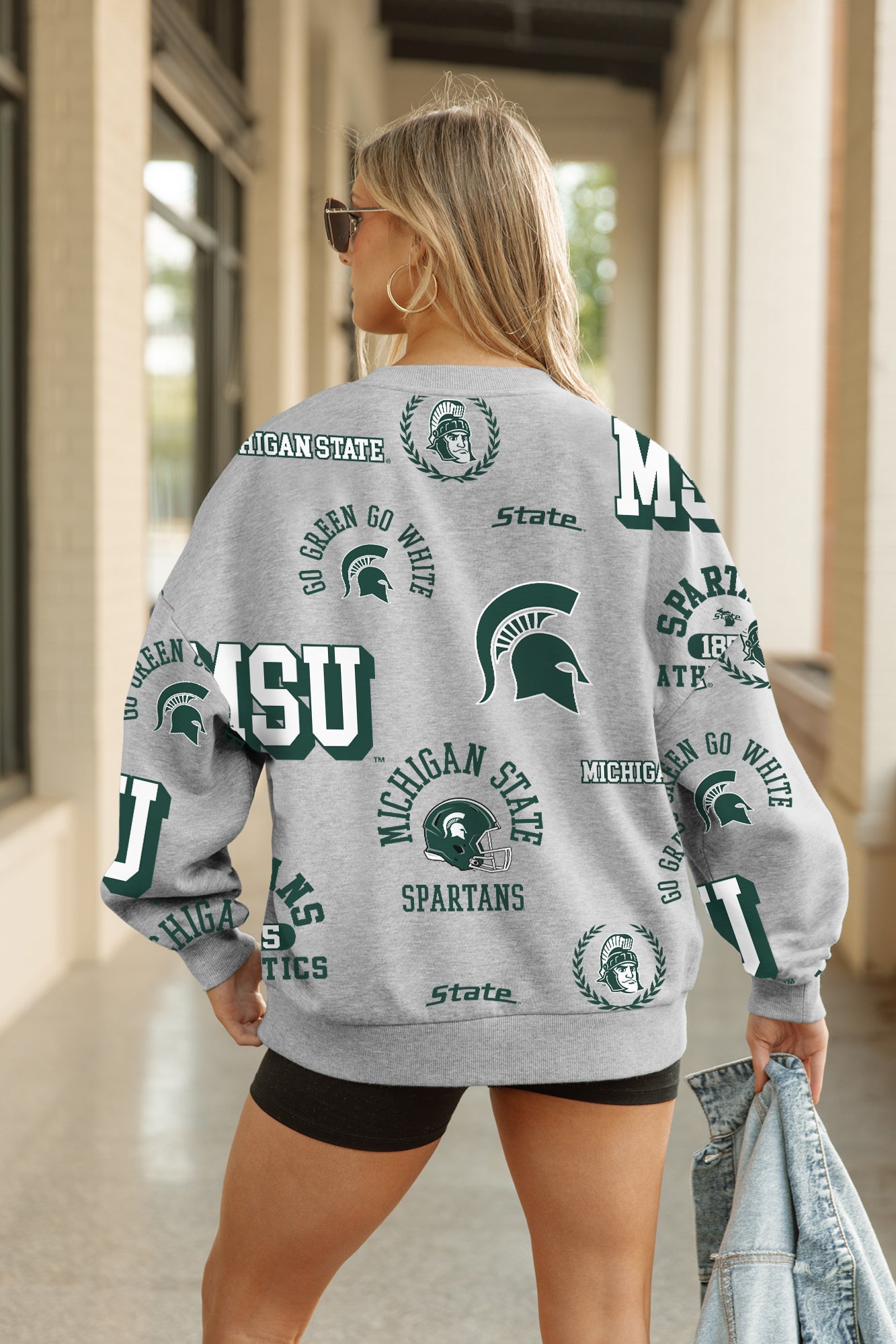MICHIGAN STATE SPARTANS ALWAYS ON REPEAT PREMIUM FLEECE CREW SWEATSHIRT