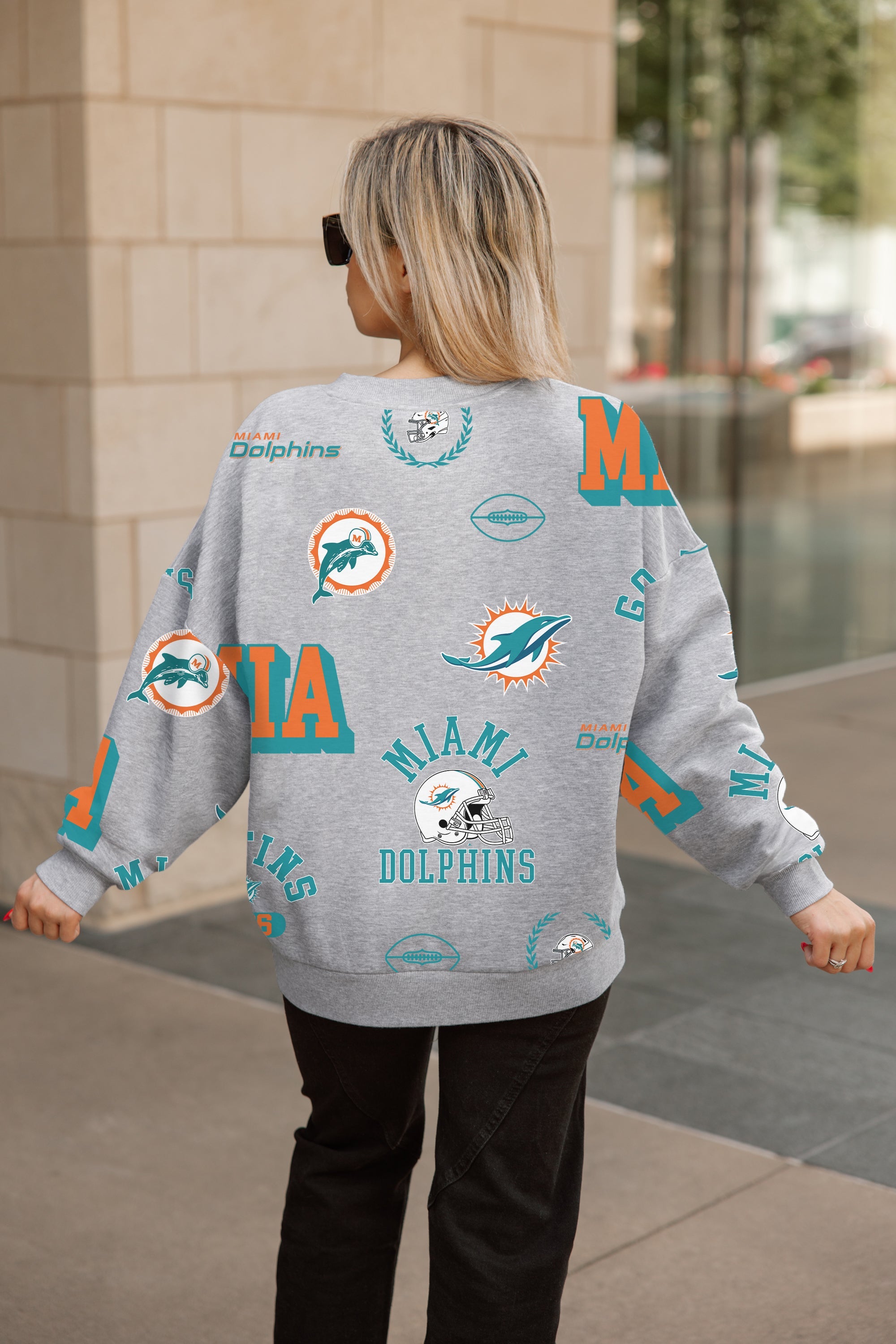 MIAMI DOLPHINS ALWAYS ON REPEAT PREMIUM FLEECE CREW SWEATSHIRT