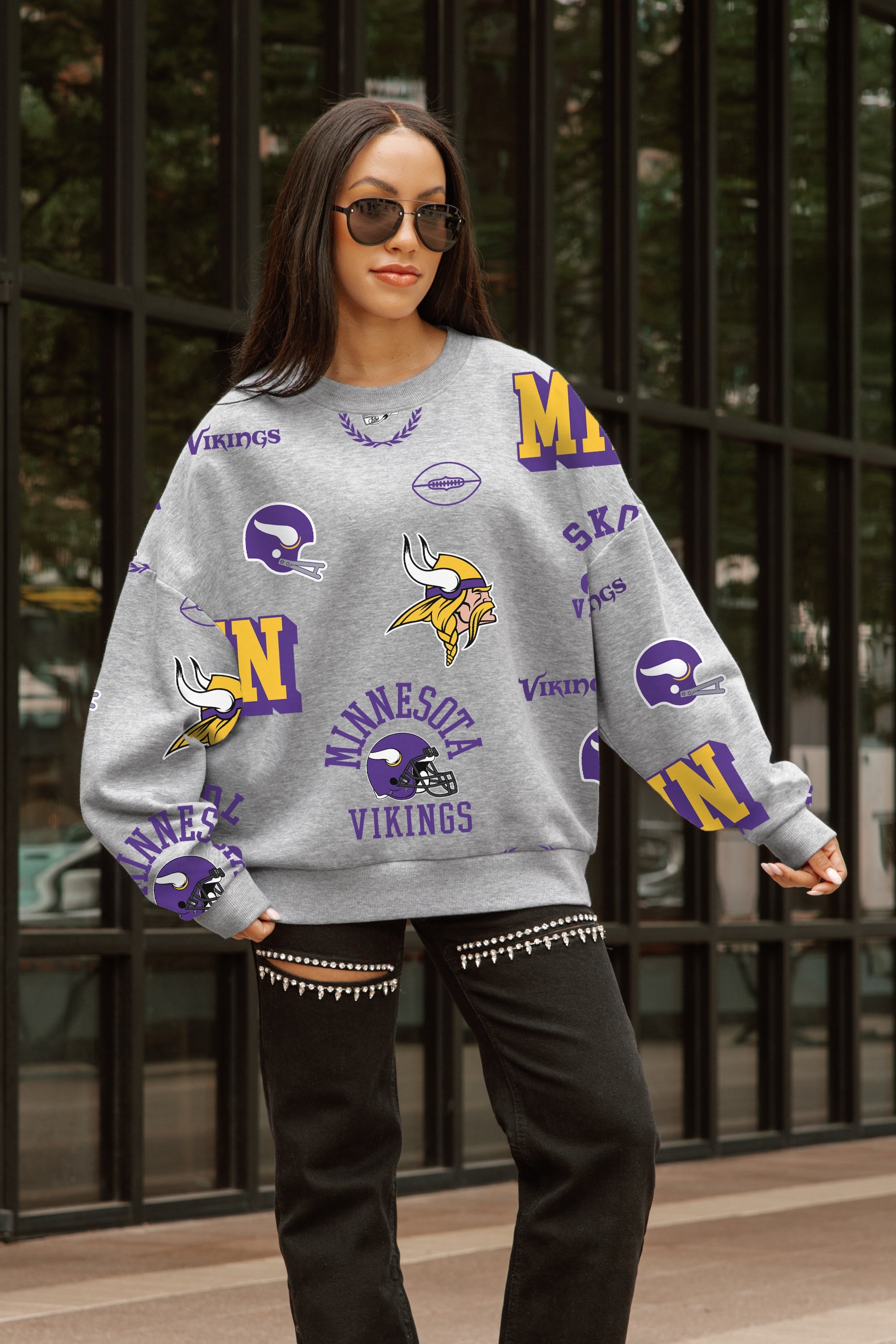 MINNESOTA VIKINGS ALWAYS ON REPEAT PREMIUM FLEECE CREW SWEATSHIRT