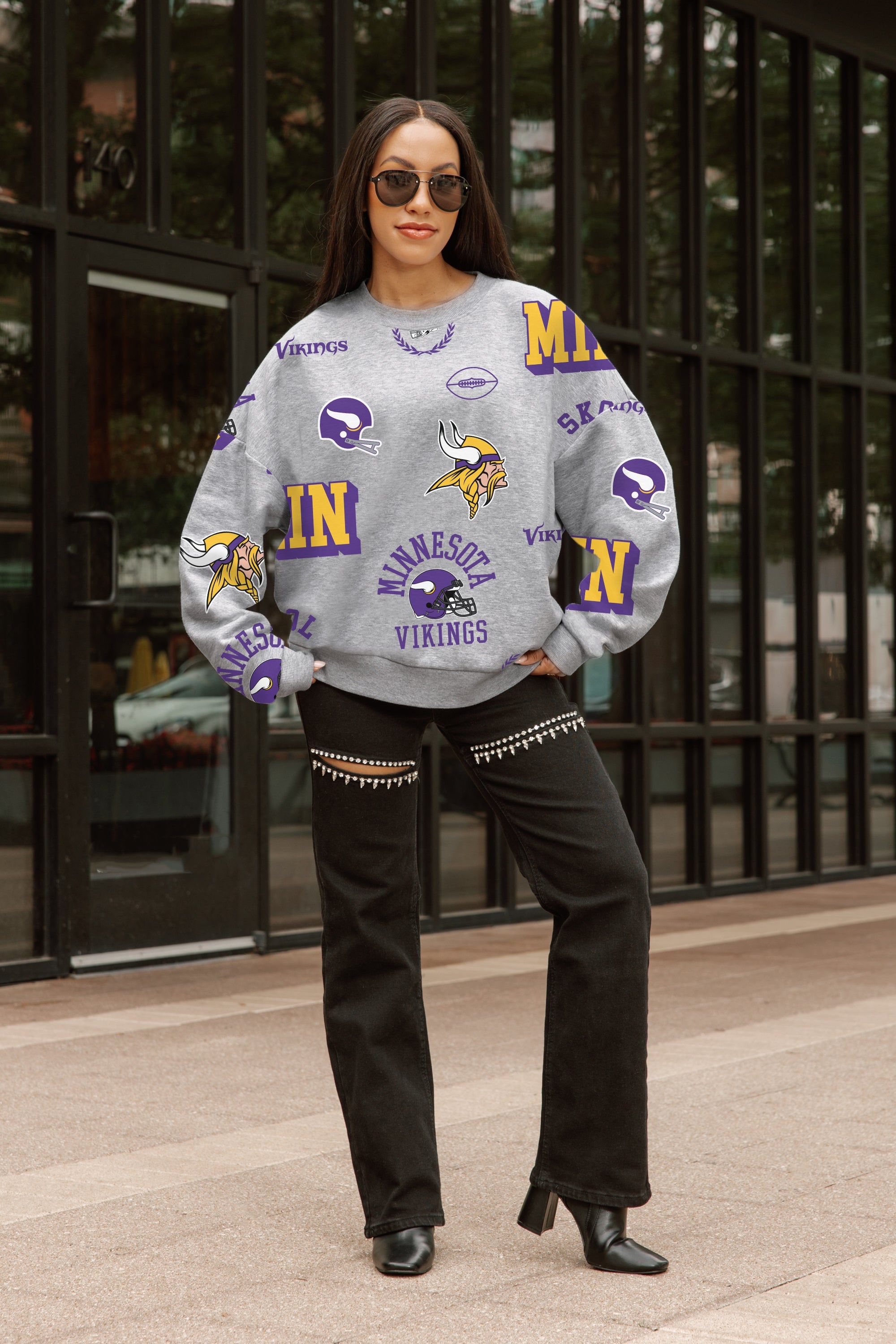 MINNESOTA VIKINGS ALWAYS ON REPEAT PREMIUM FLEECE CREW SWEATSHIRT
