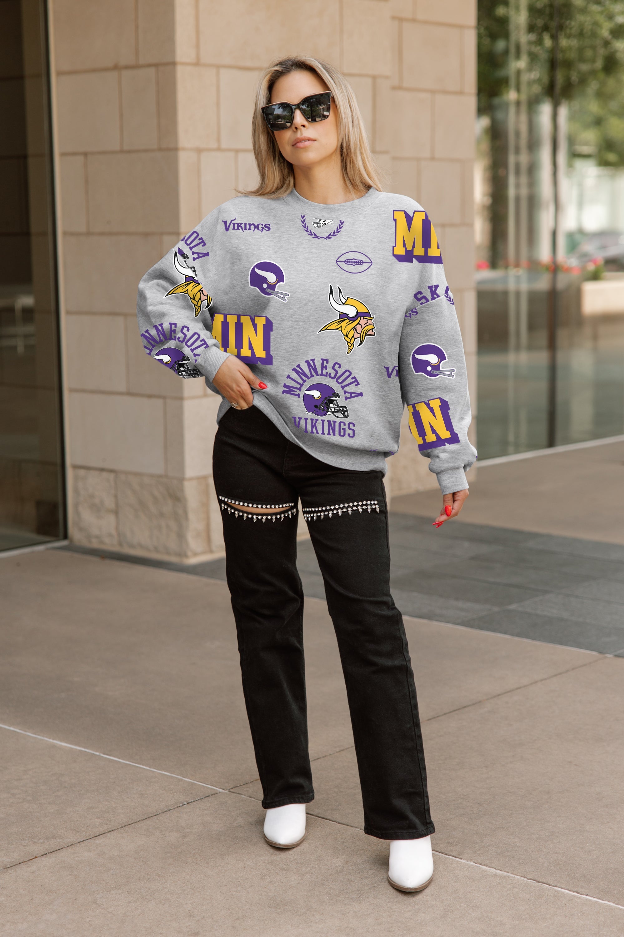MINNESOTA VIKINGS ALWAYS ON REPEAT PREMIUM FLEECE CREW SWEATSHIRT