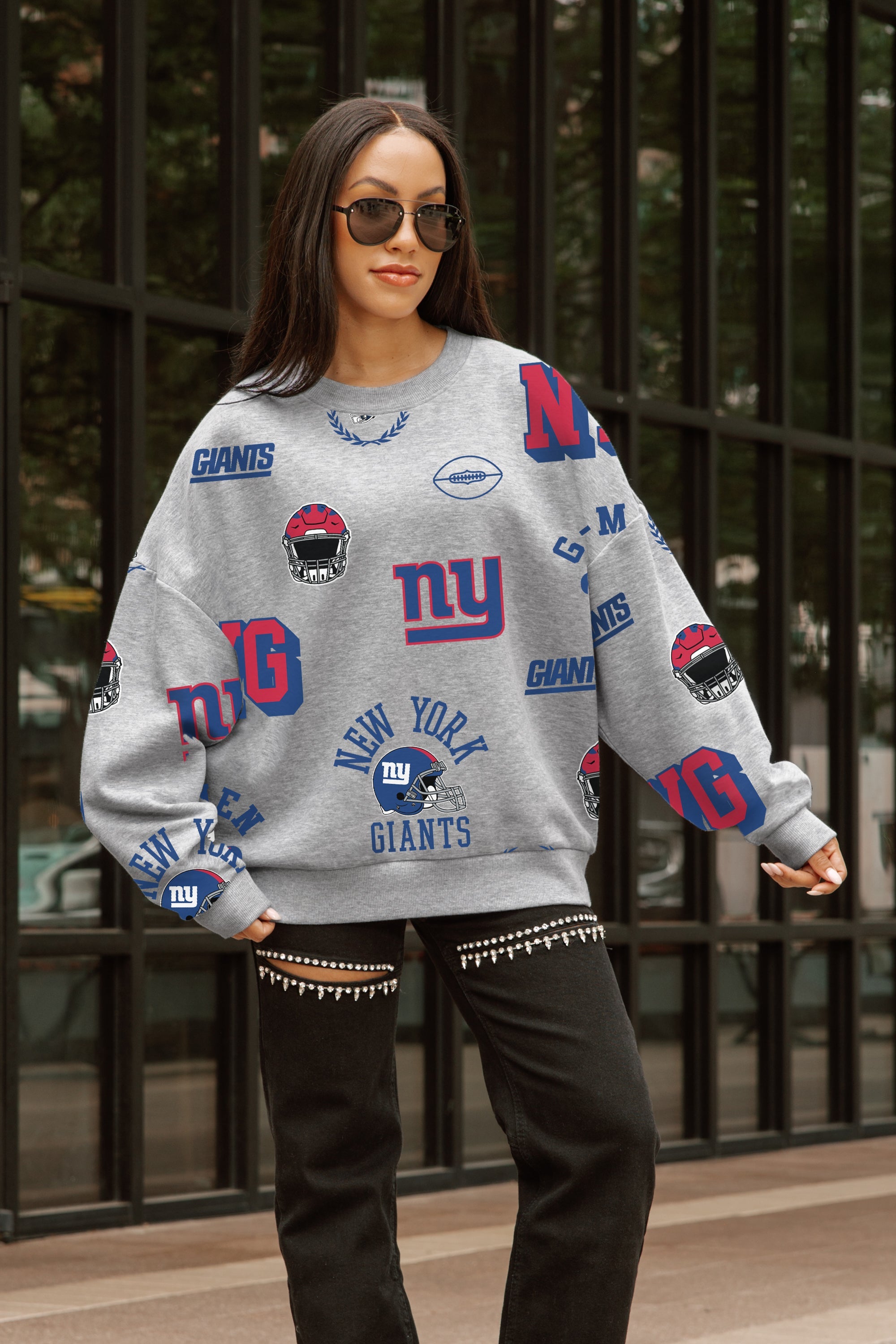 NEW YORK GIANTS ALWAYS ON REPEAT PREMIUM FLEECE CREW SWEATSHIRT