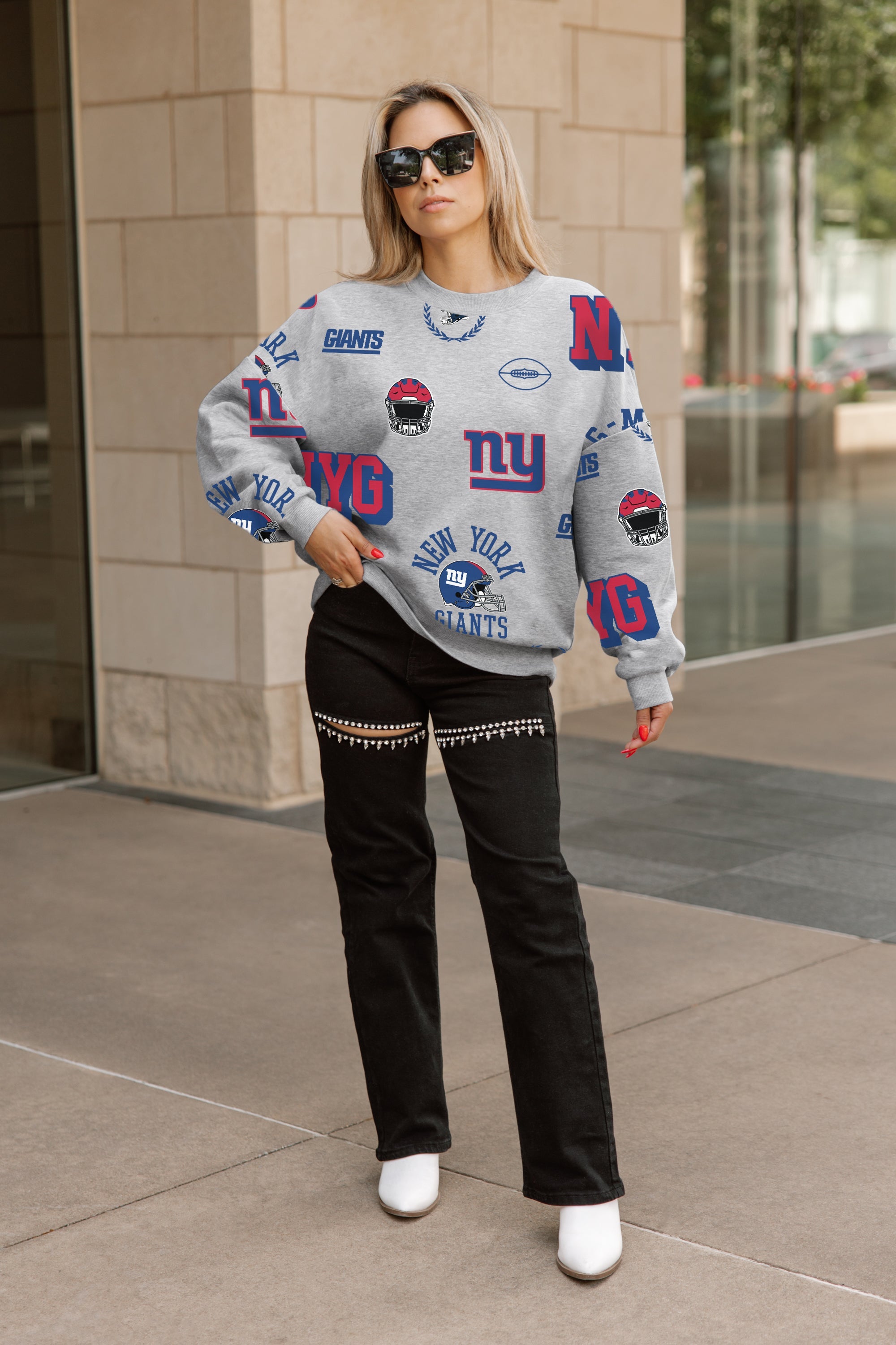 NEW YORK GIANTS ALWAYS ON REPEAT PREMIUM FLEECE CREW SWEATSHIRT