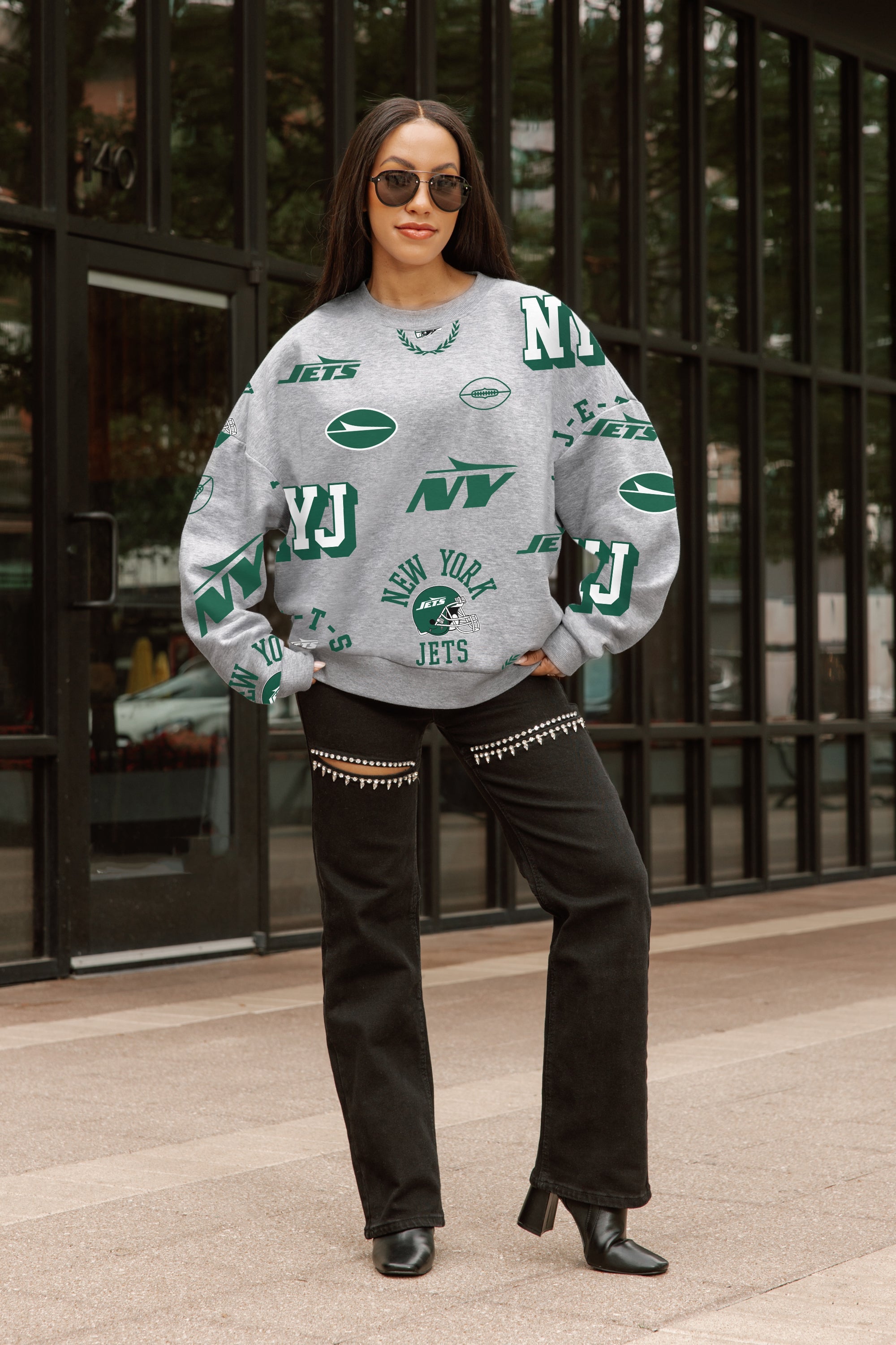 NEW YORK JETS ALWAYS ON REPEAT PREMIUM FLEECE CREW SWEATSHIRT