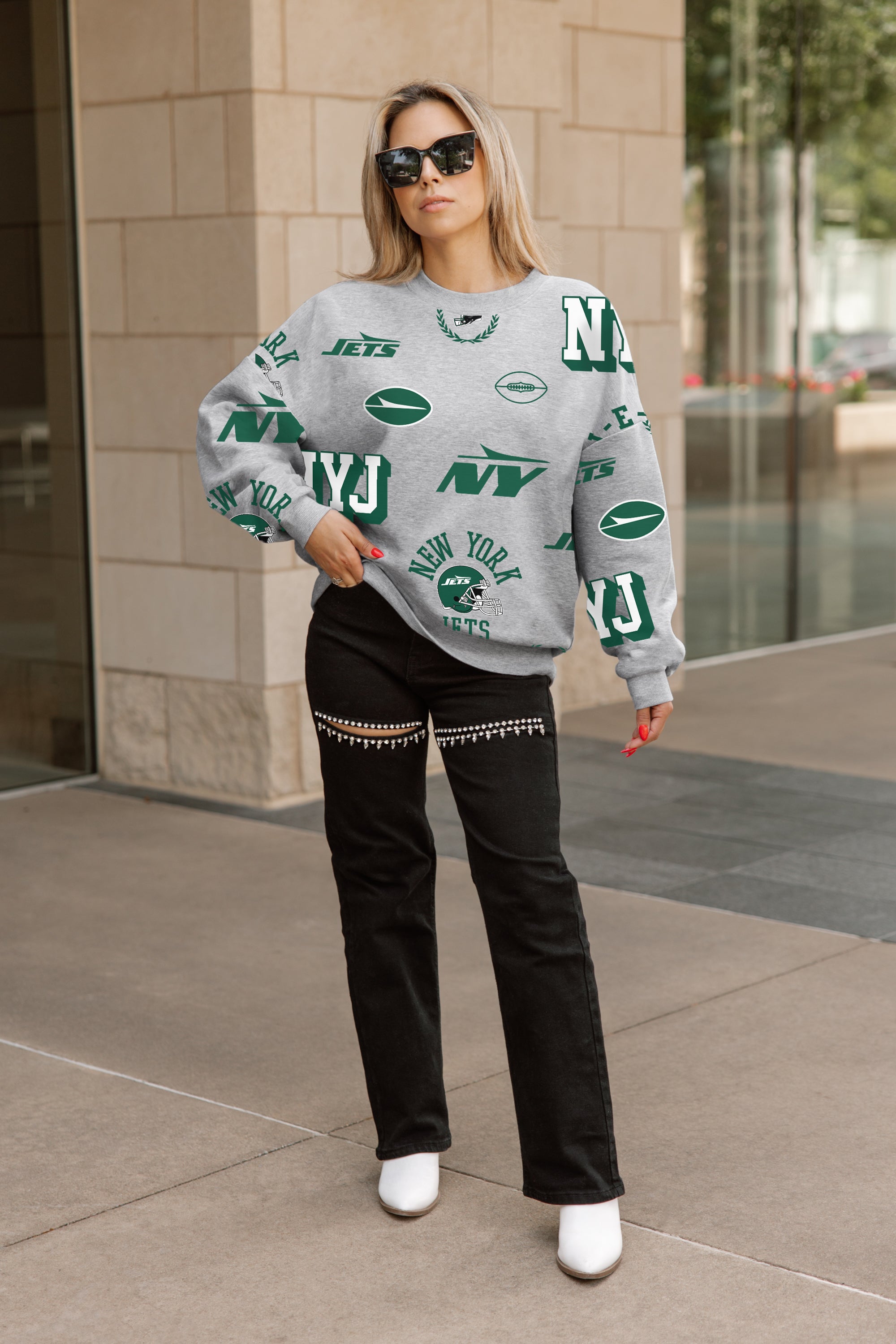 NEW YORK JETS ALWAYS ON REPEAT PREMIUM FLEECE CREW SWEATSHIRT