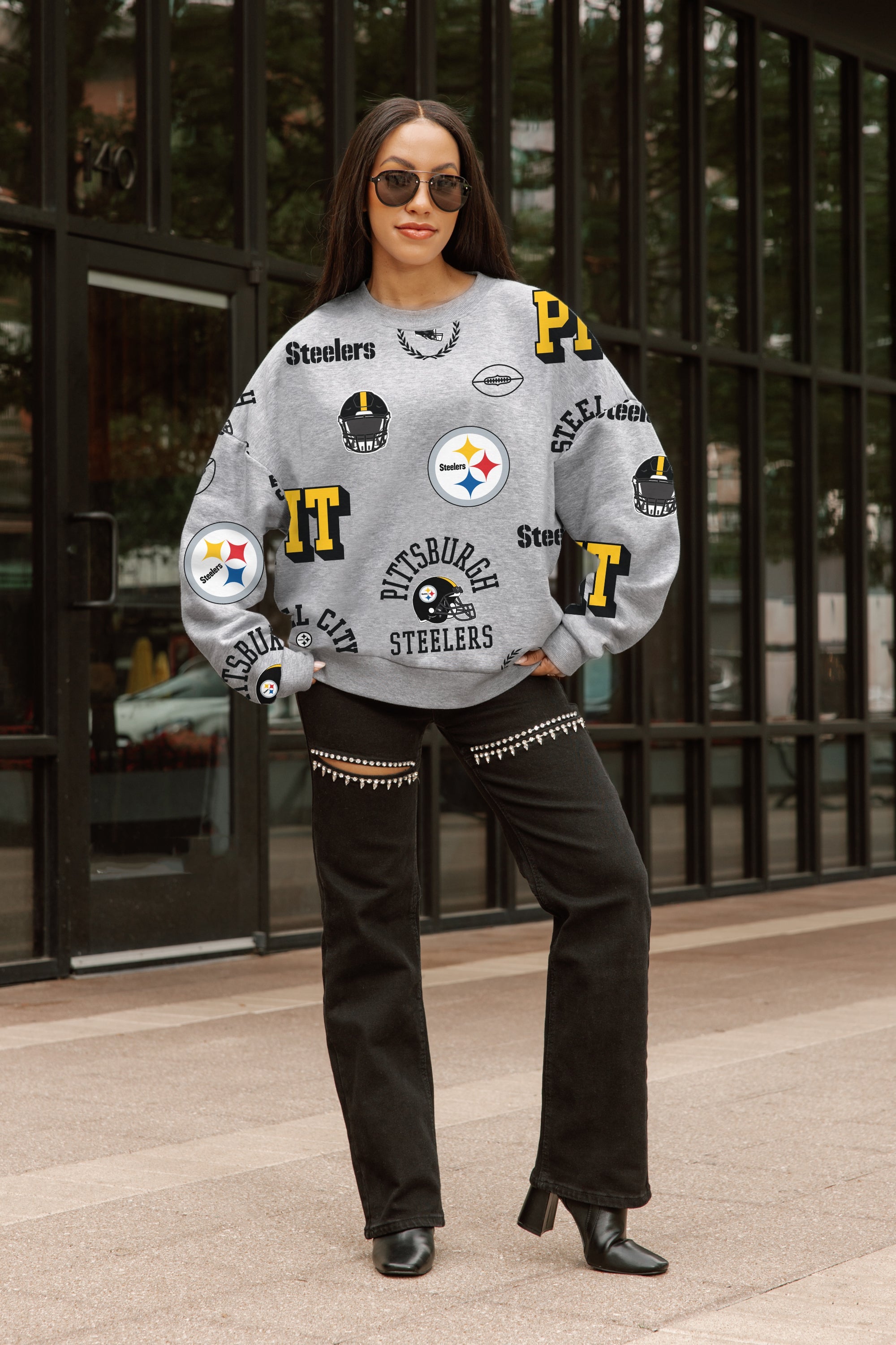 PITTSBURGH STEELERS ALWAYS ON REPEAT PREMIUM FLEECE CREW SWEATSHIRT