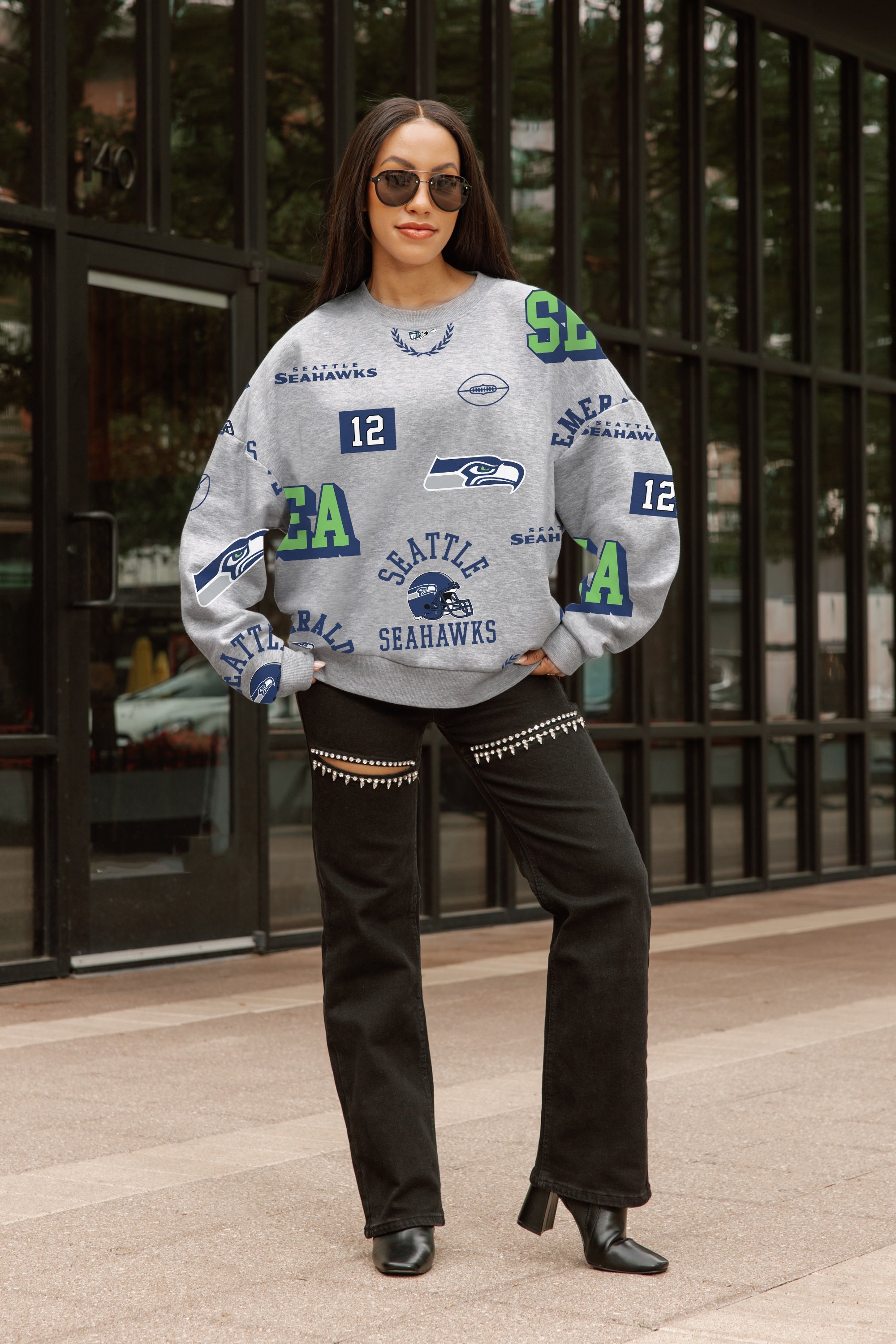 SEATTLE SEAHAWKS ALWAYS ON REPEAT PREMIUM FLEECE CREW SWEATSHIRT