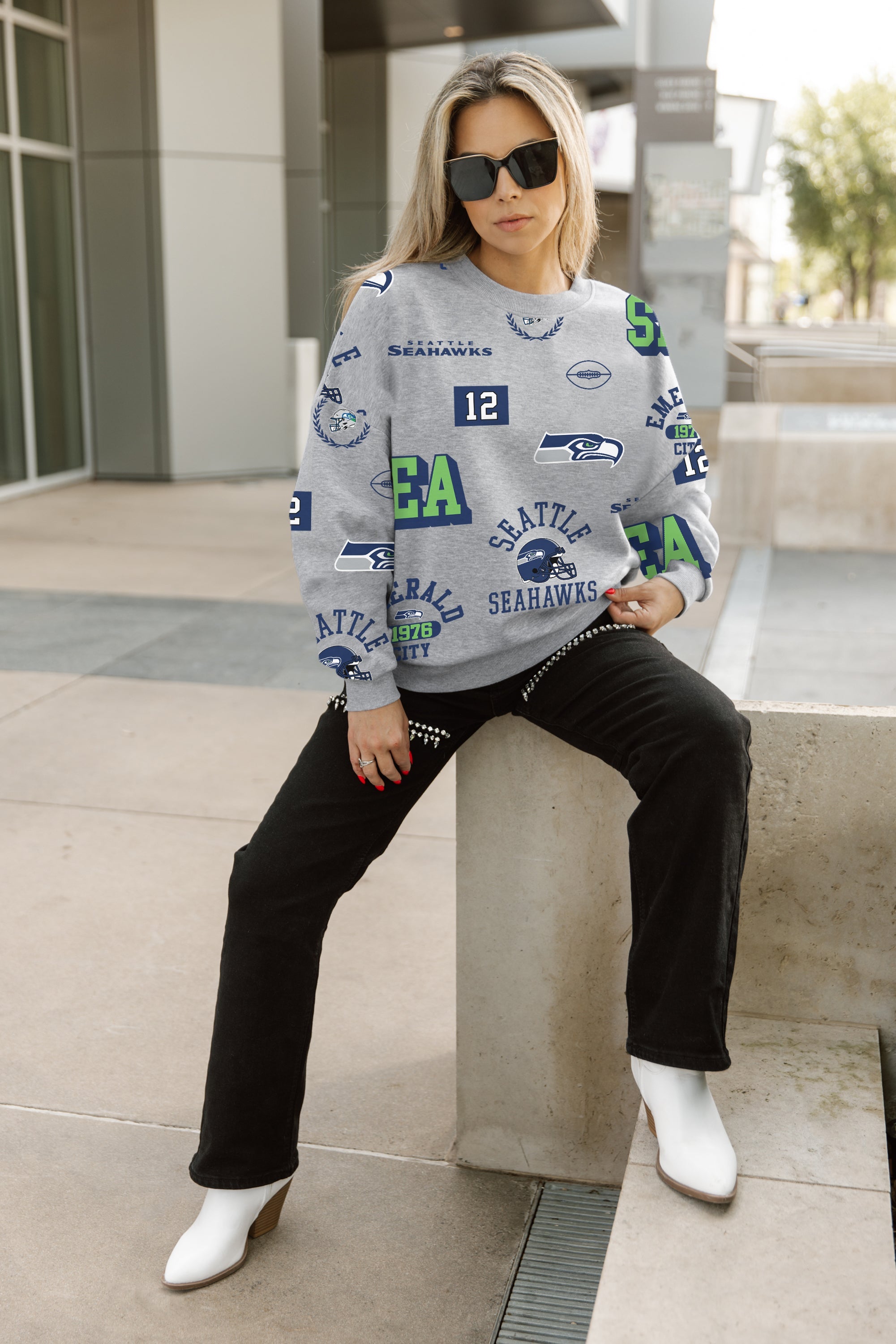 SEATTLE SEAHAWKS ALWAYS ON REPEAT PREMIUM FLEECE CREW SWEATSHIRT