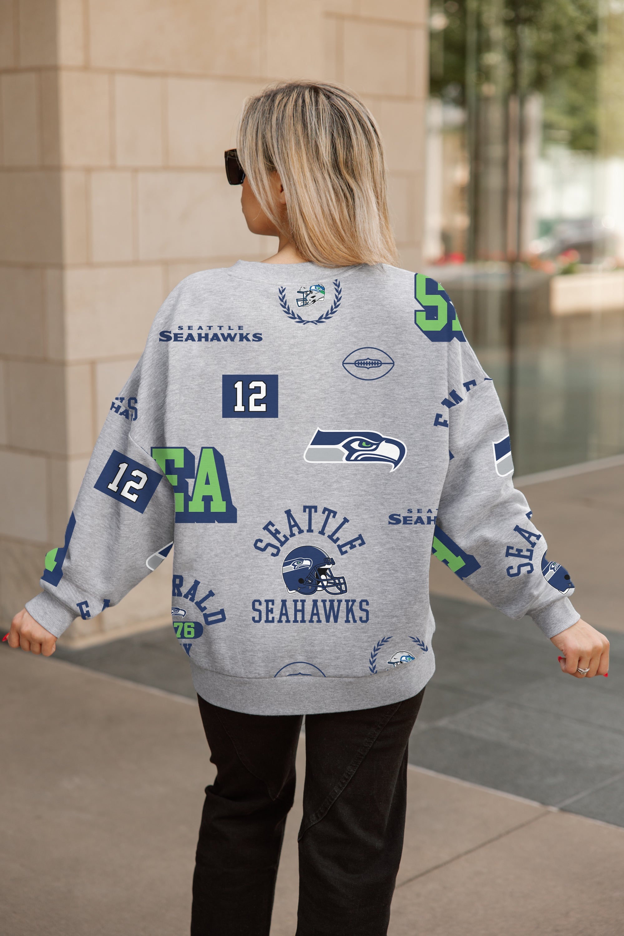 SEATTLE SEAHAWKS ALWAYS ON REPEAT PREMIUM FLEECE CREW SWEATSHIRT