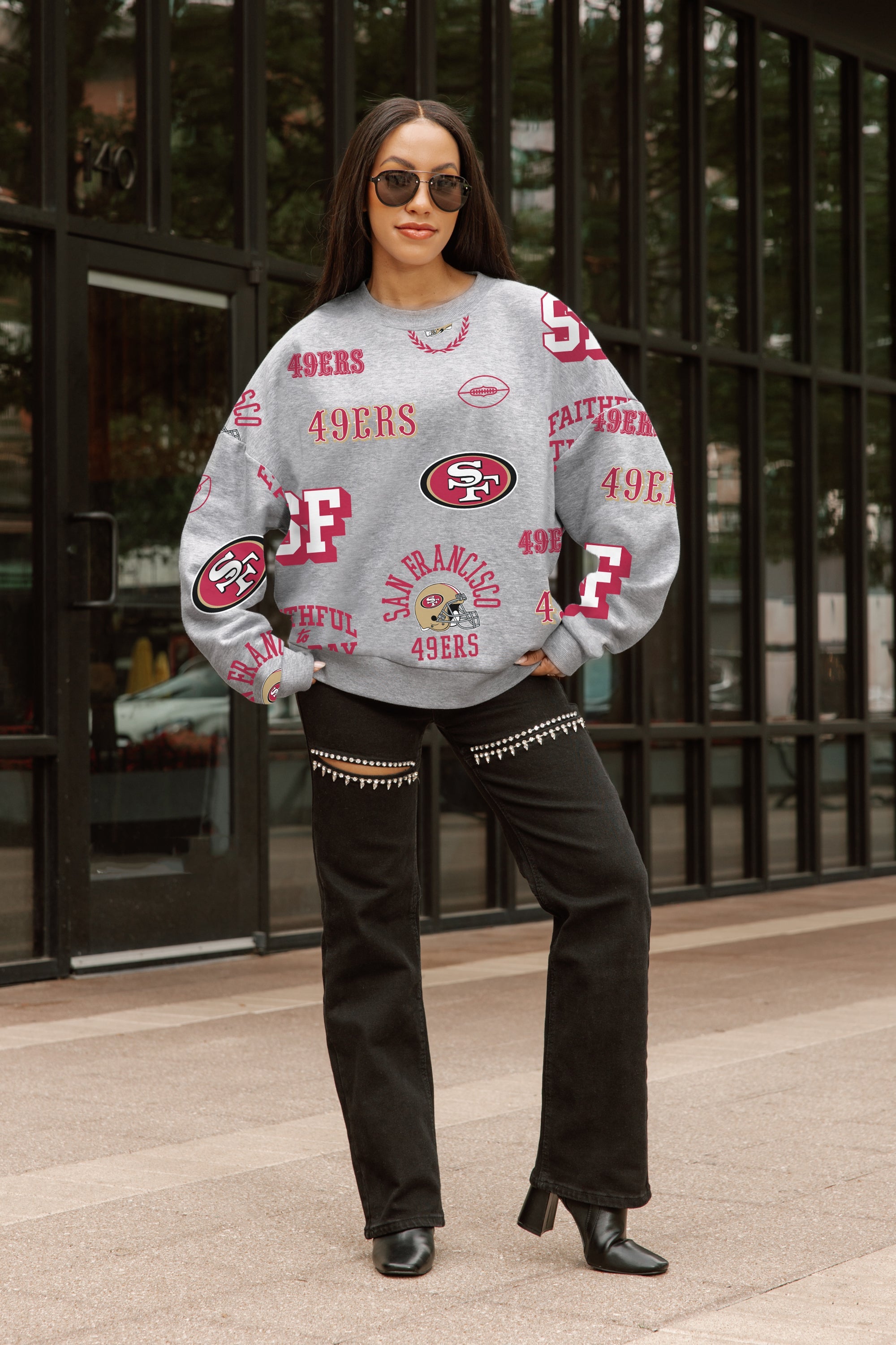San Francisco 49ers Sport Ash Grey Premium Fleece Crew | Gameday