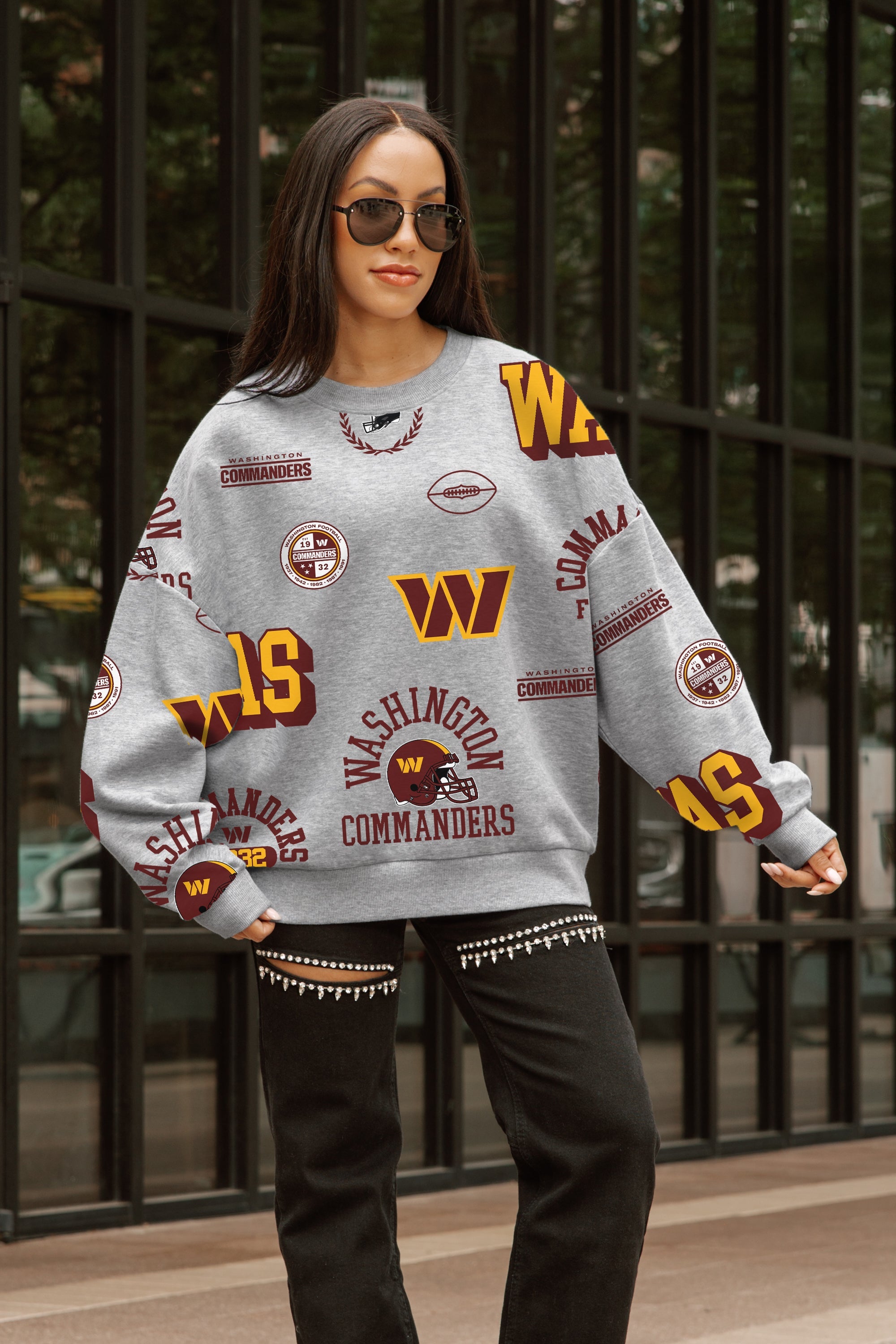 WASHINGTON COMMANDERS ALWAYS ON REPEAT PREMIUM FLEECE CREW SWEATSHIRT