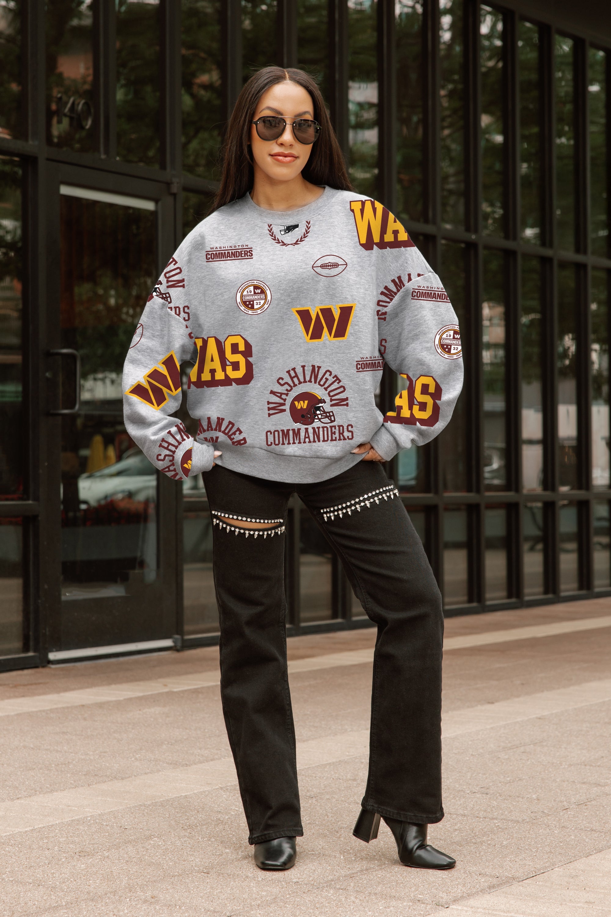 WASHINGTON COMMANDERS ALWAYS ON REPEAT PREMIUM FLEECE CREW SWEATSHIRT