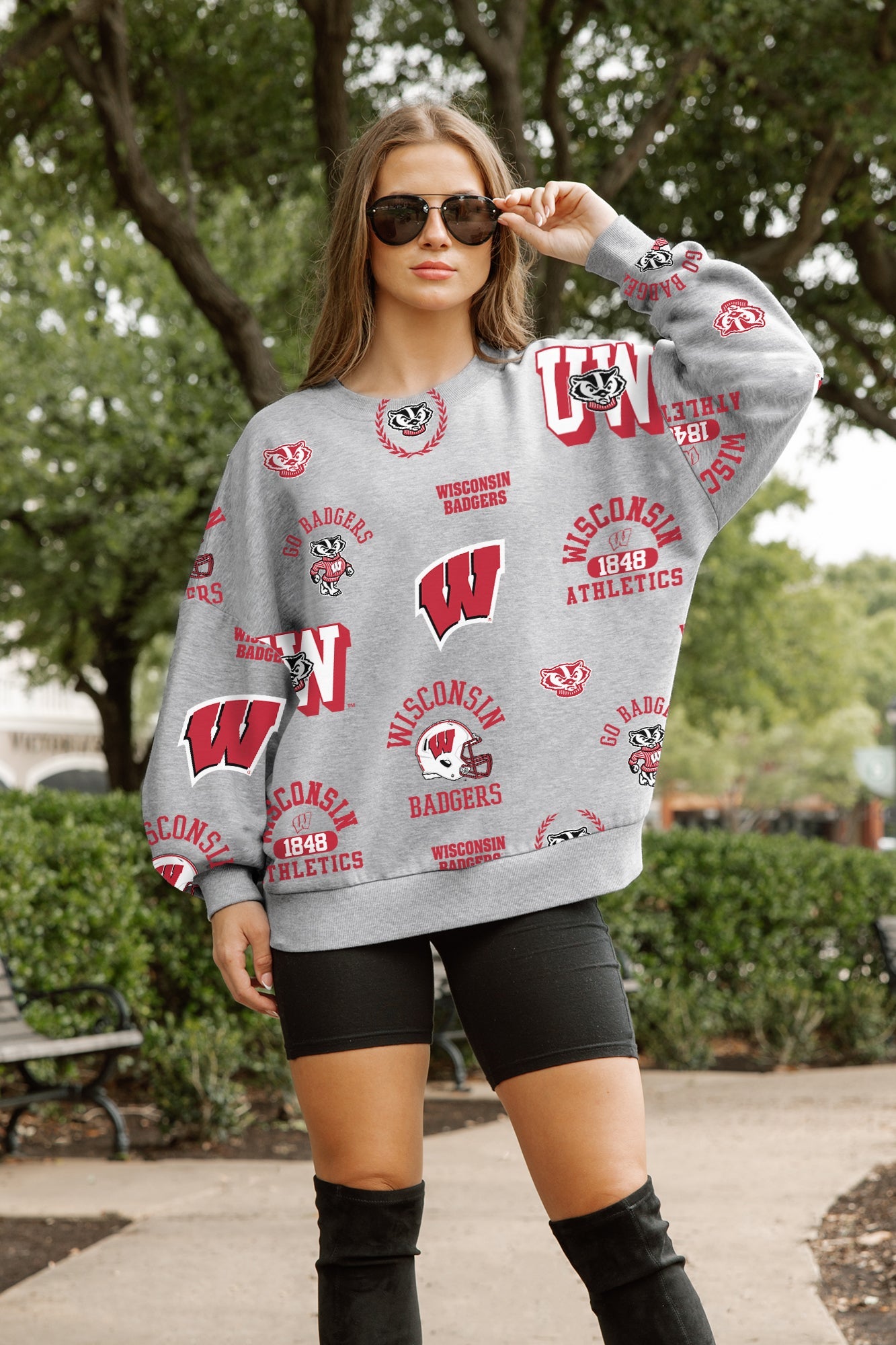 WISCONSIN BADGERS ALWAYS ON REPEAT PREMIUM FLEECE CREW SWEATSHIRT