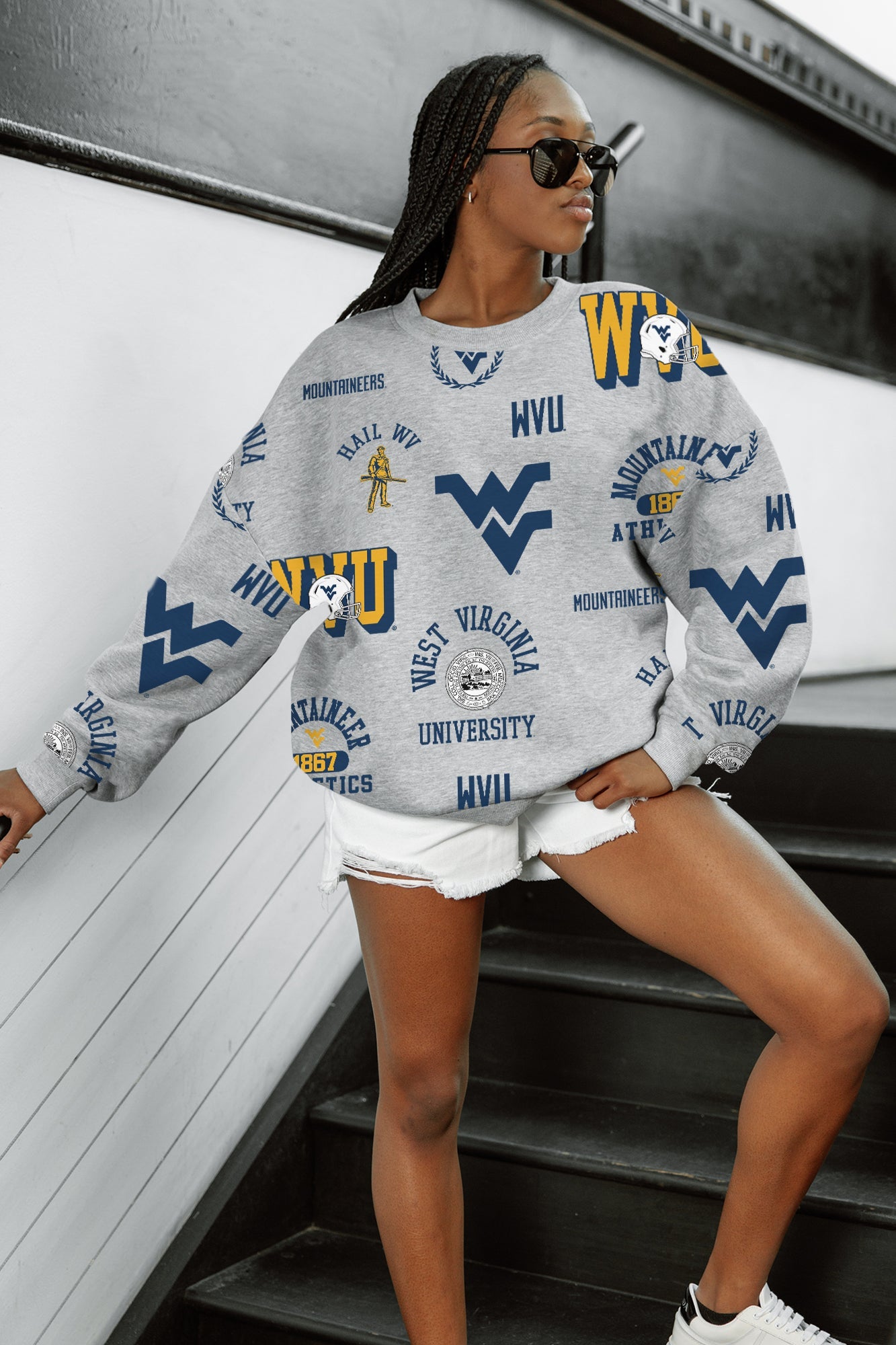 WEST VIRGINIA MOUNTAINEERS ALWAYS ON REPEAT PREMIUM FLEECE CREW SWEATSHIRT