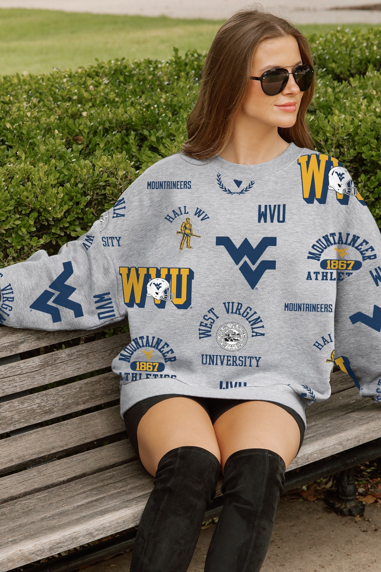 WEST VIRGINIA MOUNTAINEERS ALWAYS ON REPEAT PREMIUM FLEECE CREW SWEATSHIRT