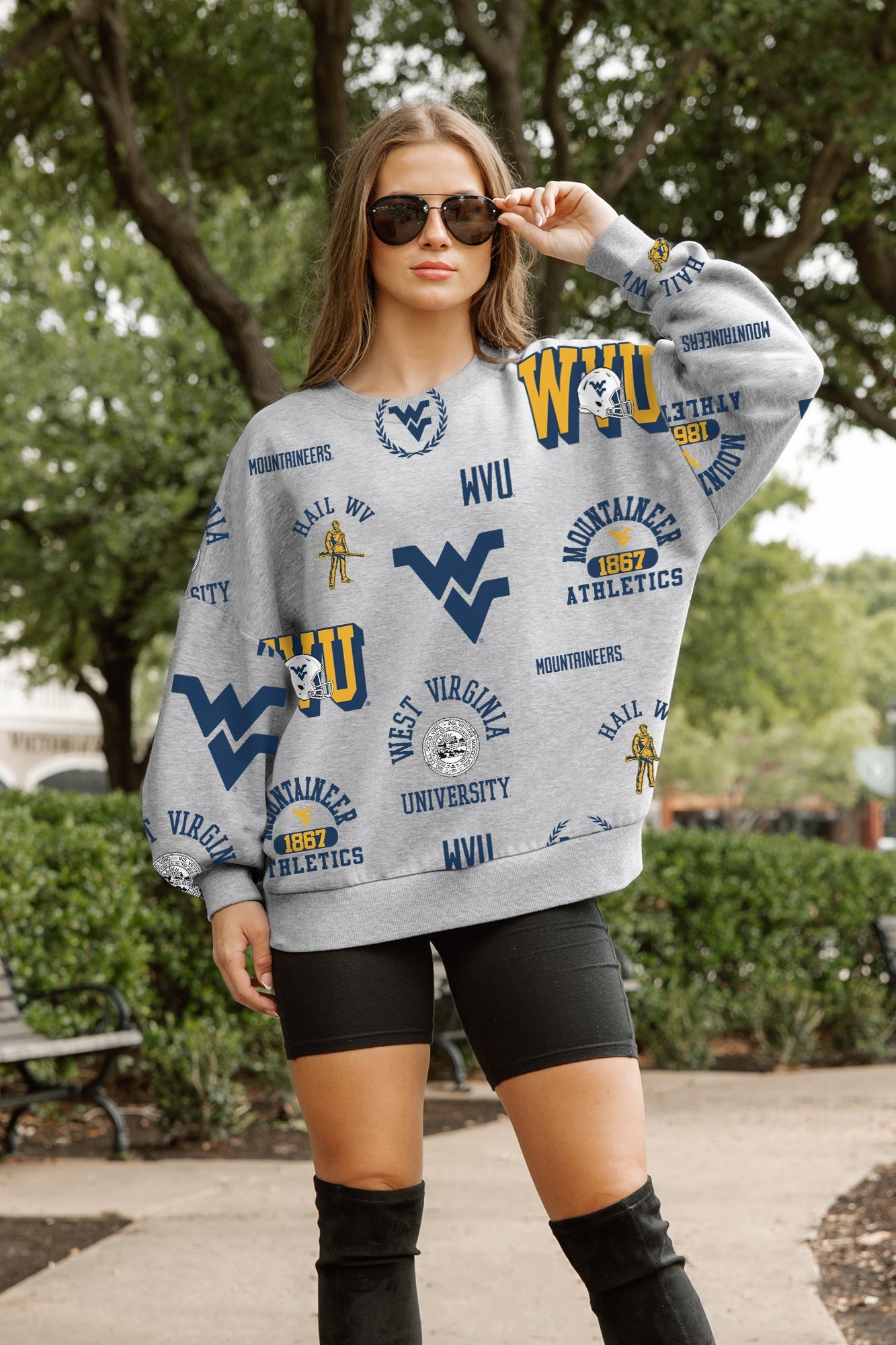 WEST VIRGINIA MOUNTAINEERS ALWAYS ON REPEAT PREMIUM FLEECE CREW SWEATSHIRT