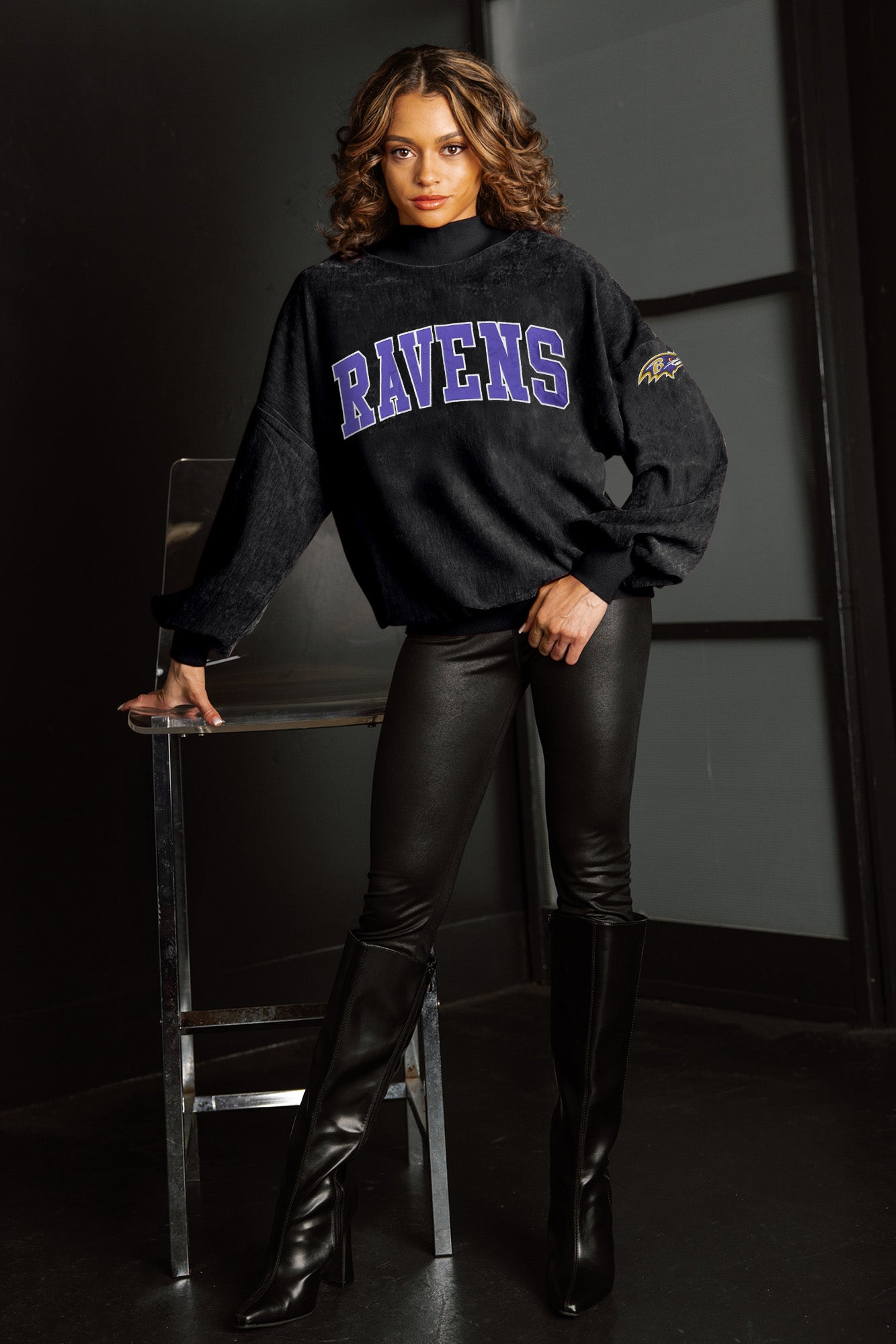 BALTIMORE RAVENS MAKE A MOVE MOCK NECK CHENILLE PULLOVER