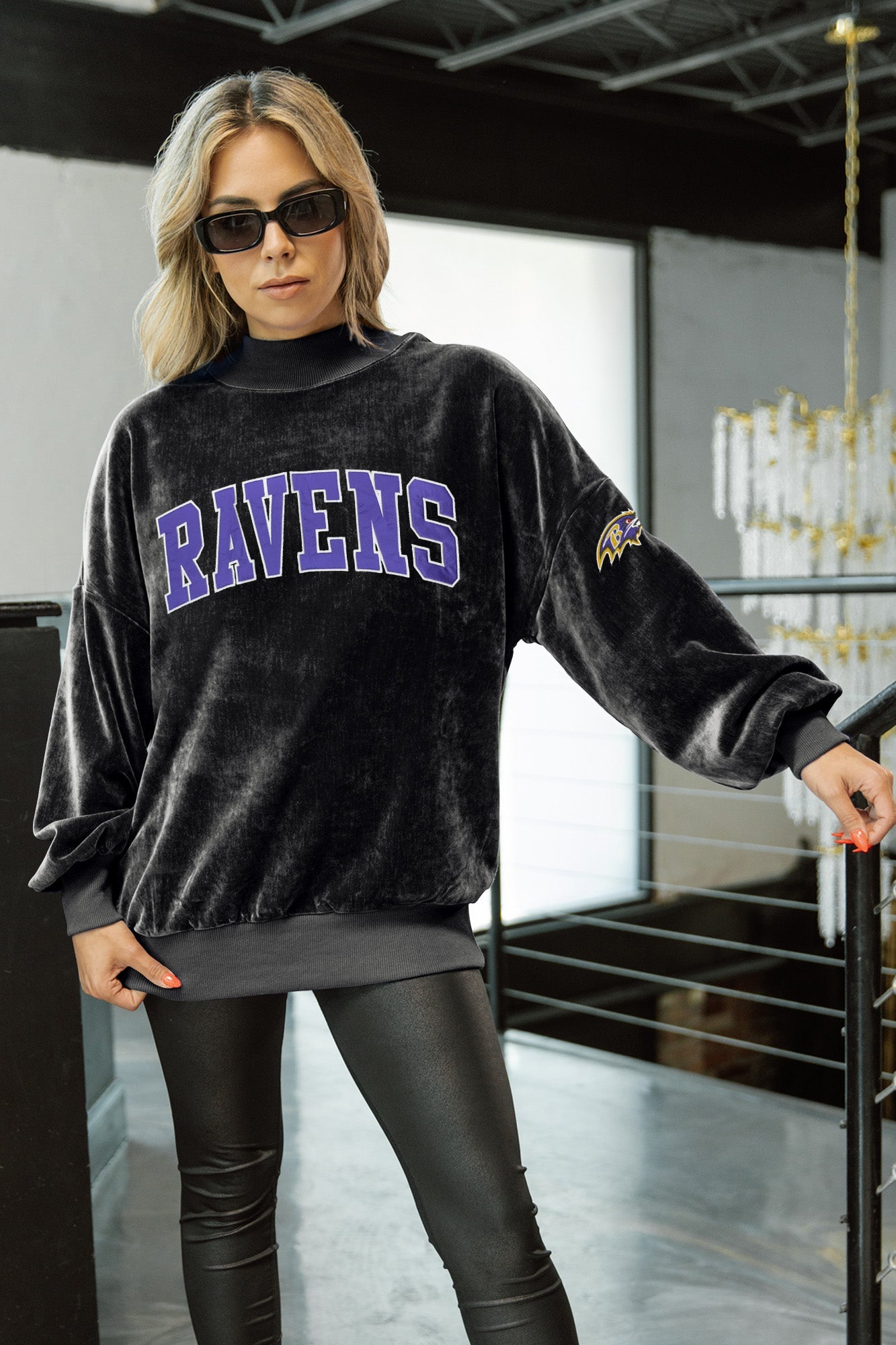 BALTIMORE RAVENS MAKE A MOVE MOCK NECK CHENILLE PULLOVER