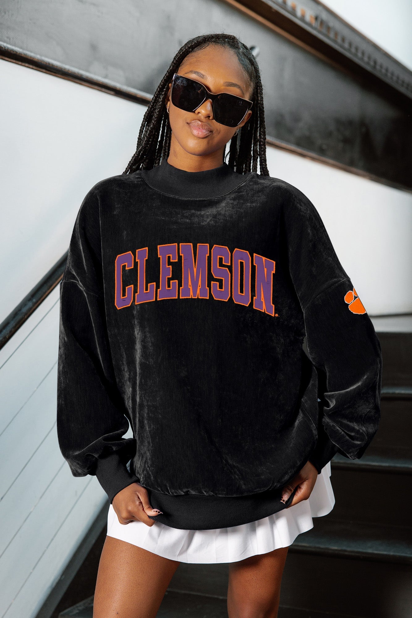 CLEMSON TIGERS MAKE A MOVE MOCK NECK CHENILLE PULLOVER