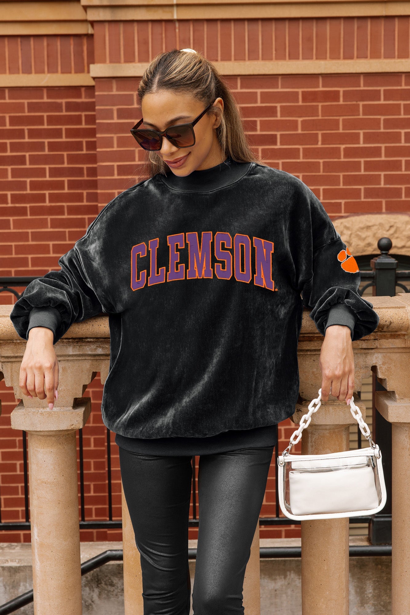 CLEMSON TIGERS MAKE A MOVE MOCK NECK CHENILLE PULLOVER