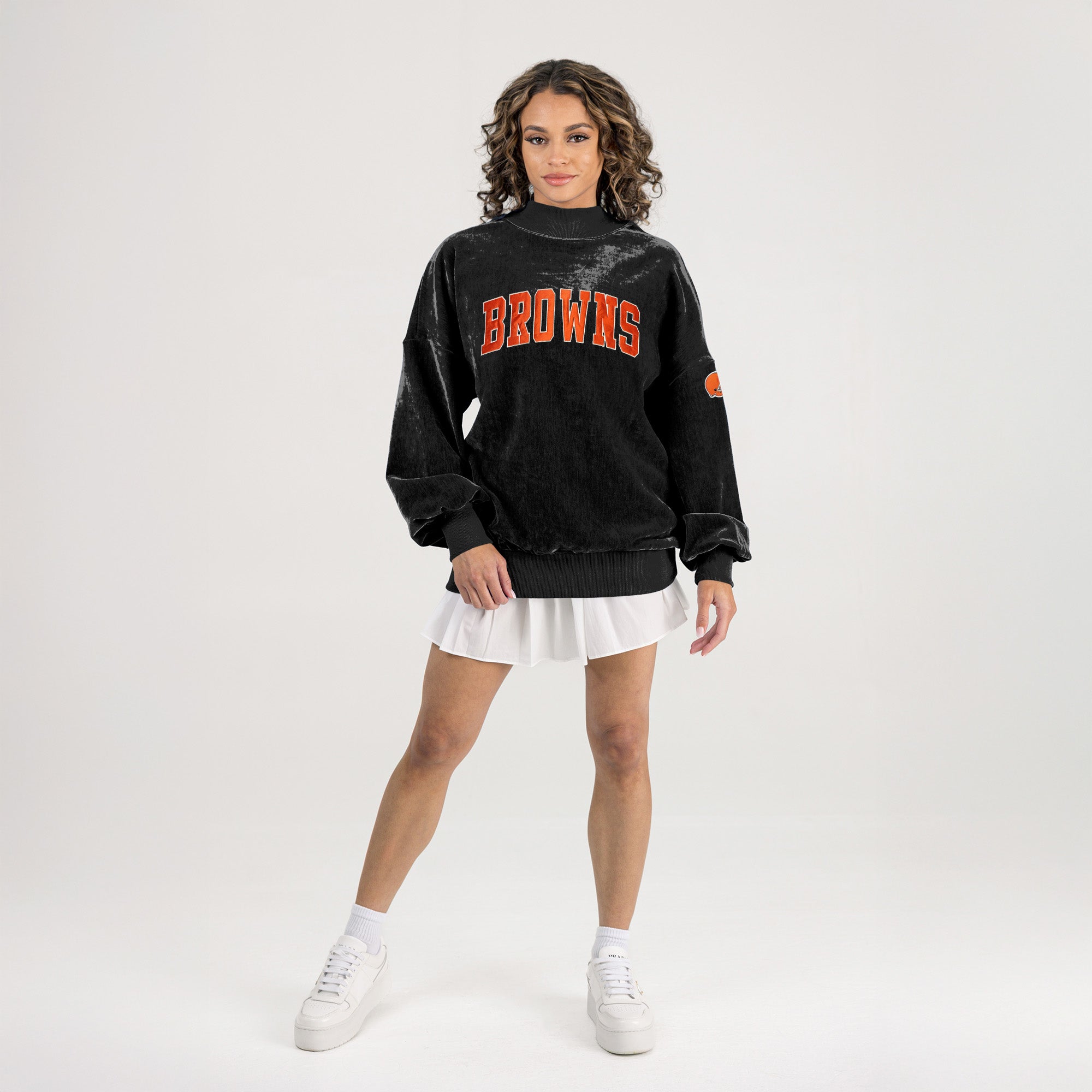 CLEVELAND BROWNS MAKE A MOVE MOCK NECK CHENILLE PULLOVER
